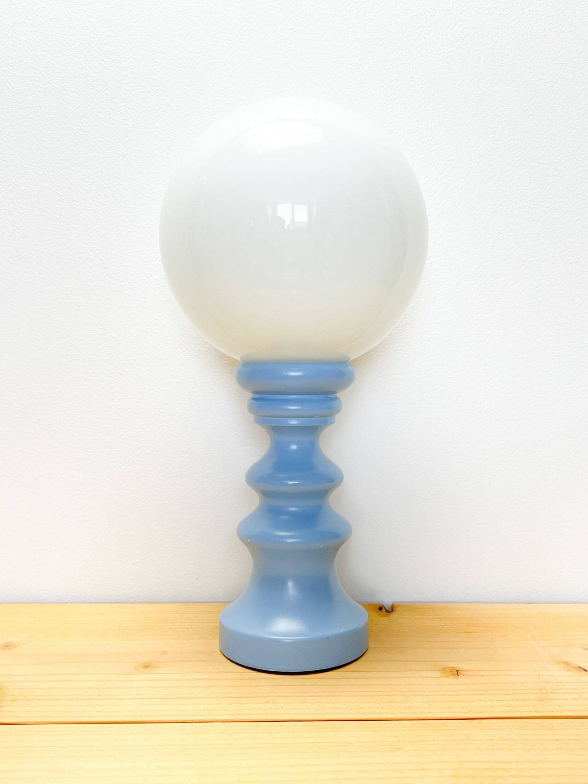 Unique Light Blue Vintage Table Lamp   Cari Zalloni Style   Wood, Glass   Mid Century photo vintage