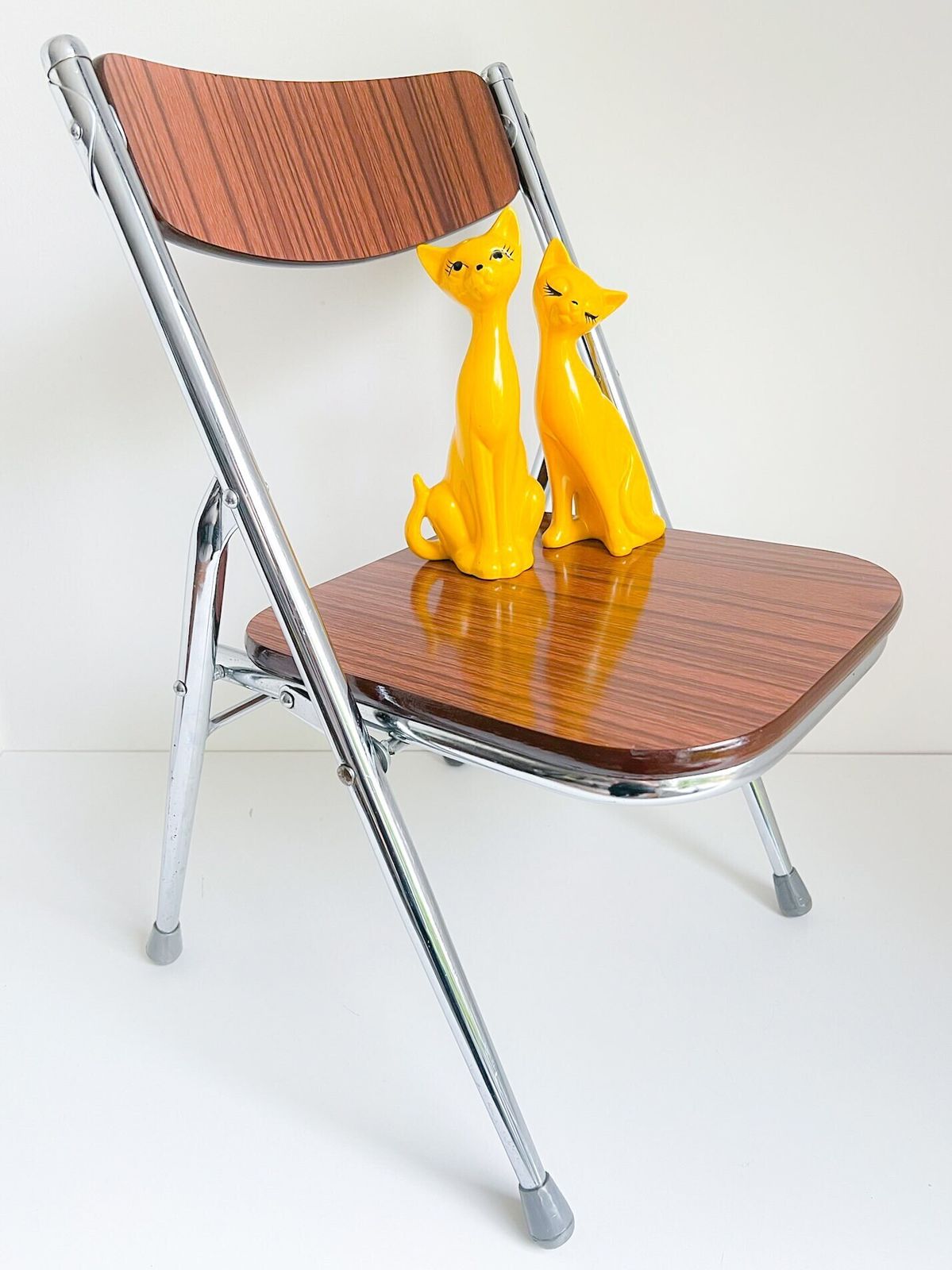 Vintage Kids Foldable Chair   Chrome Tubular Frame, Wood   70s   Mid Century   Industrial photo vintage