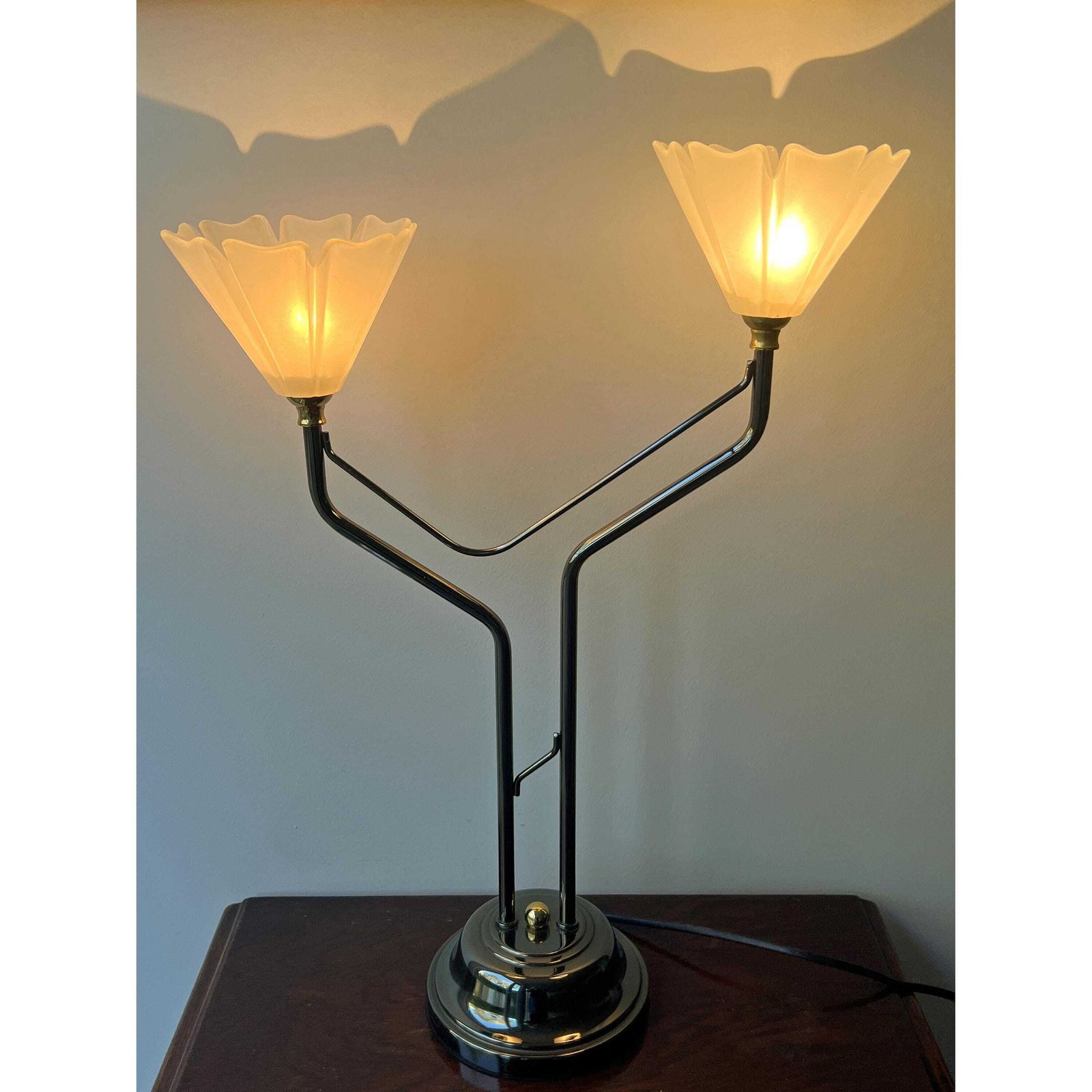Vintage Table Lamp By Massive   Belgian Design   Brass, Bronze, Glass   Mid Century