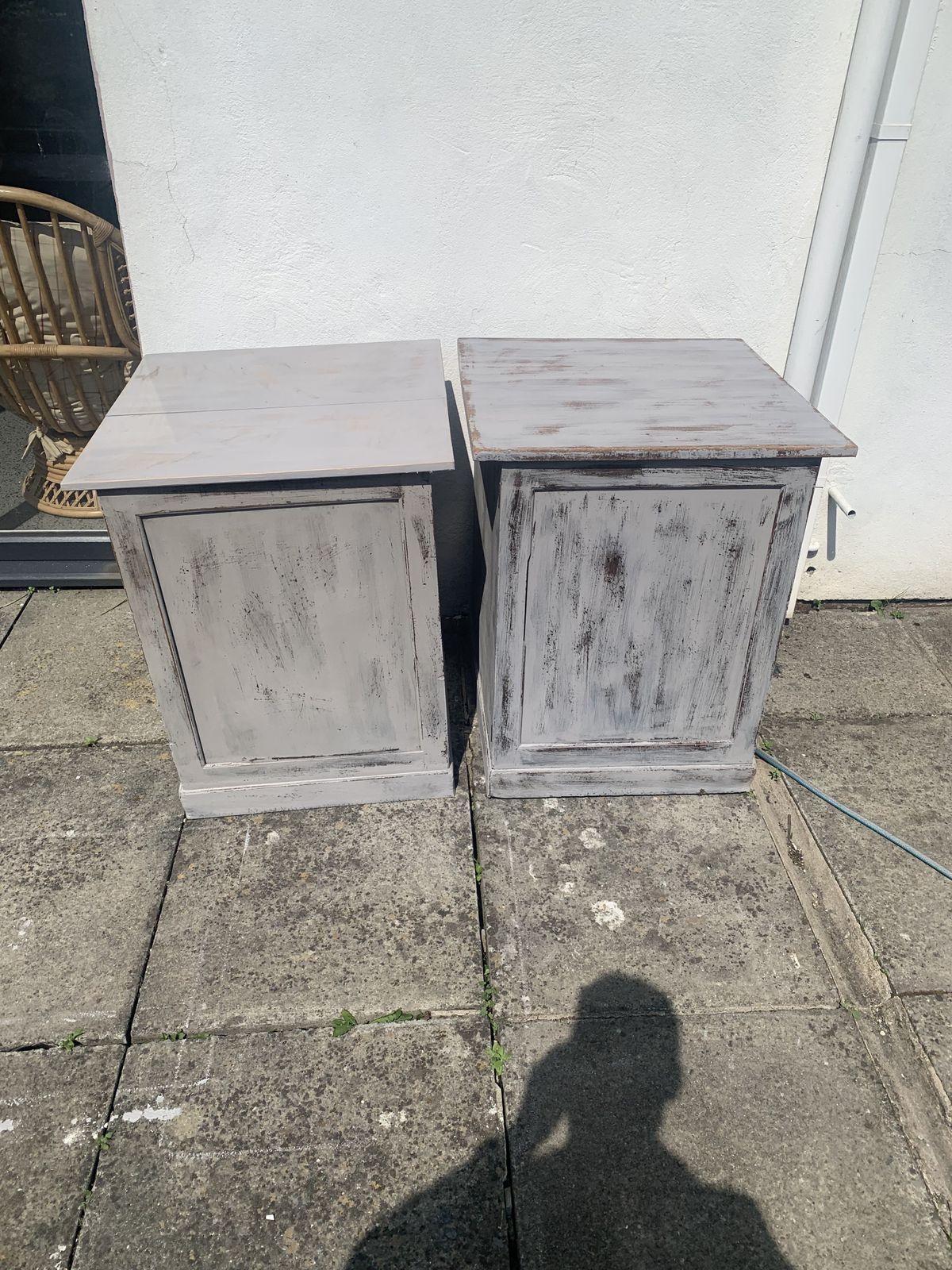 A Pair Of Painted Solid Mahogany Pedestal Cupboards .