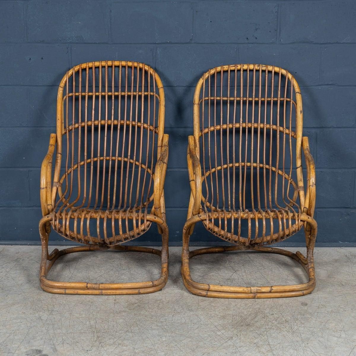 20th Century Italian Pair Of Wicker Armchairs By Tito Agnoli C.1960 photo for sale