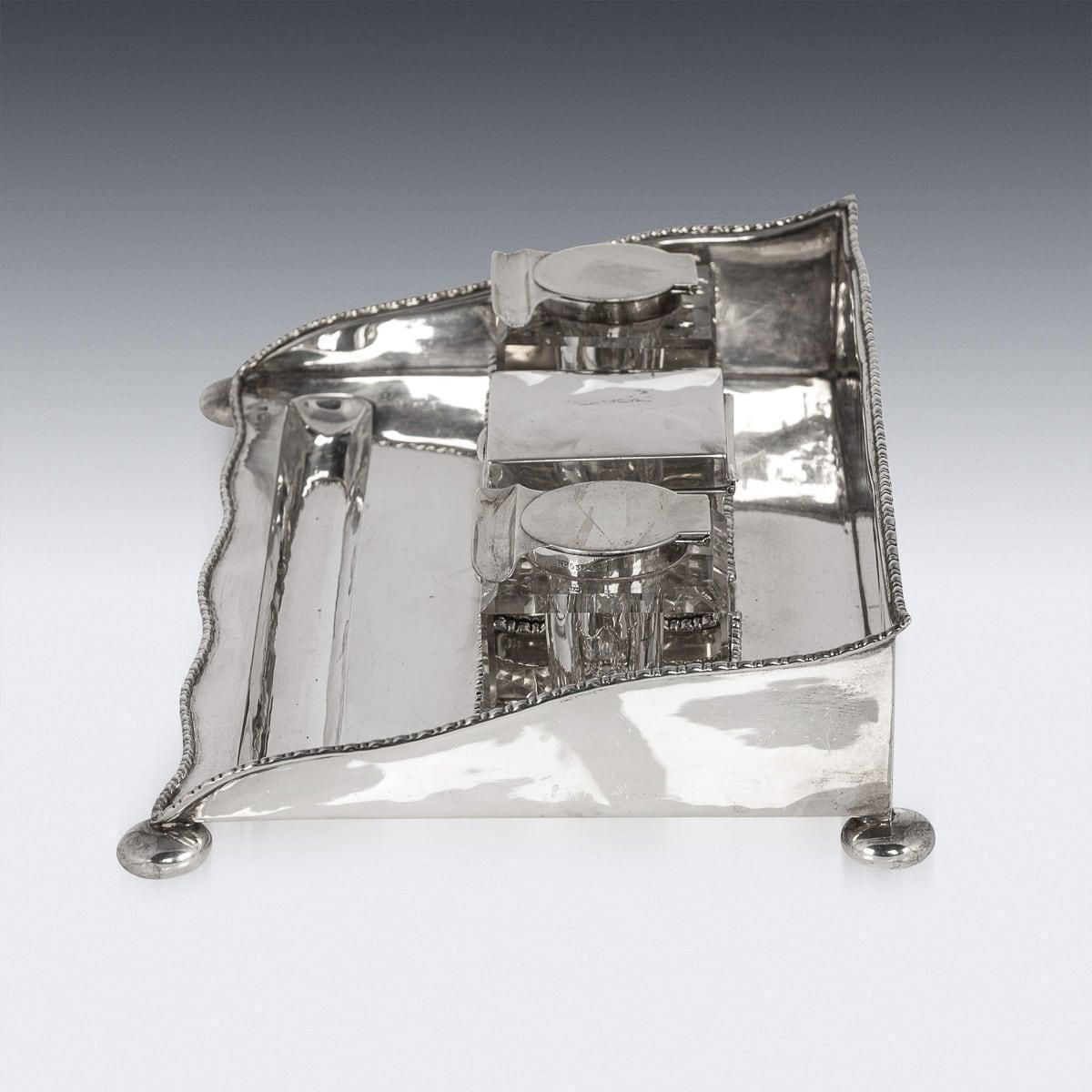 Antique 20th Century Edwardian Solid Silver Inkwell Desk Set, Chester C.1908 photo for sale
