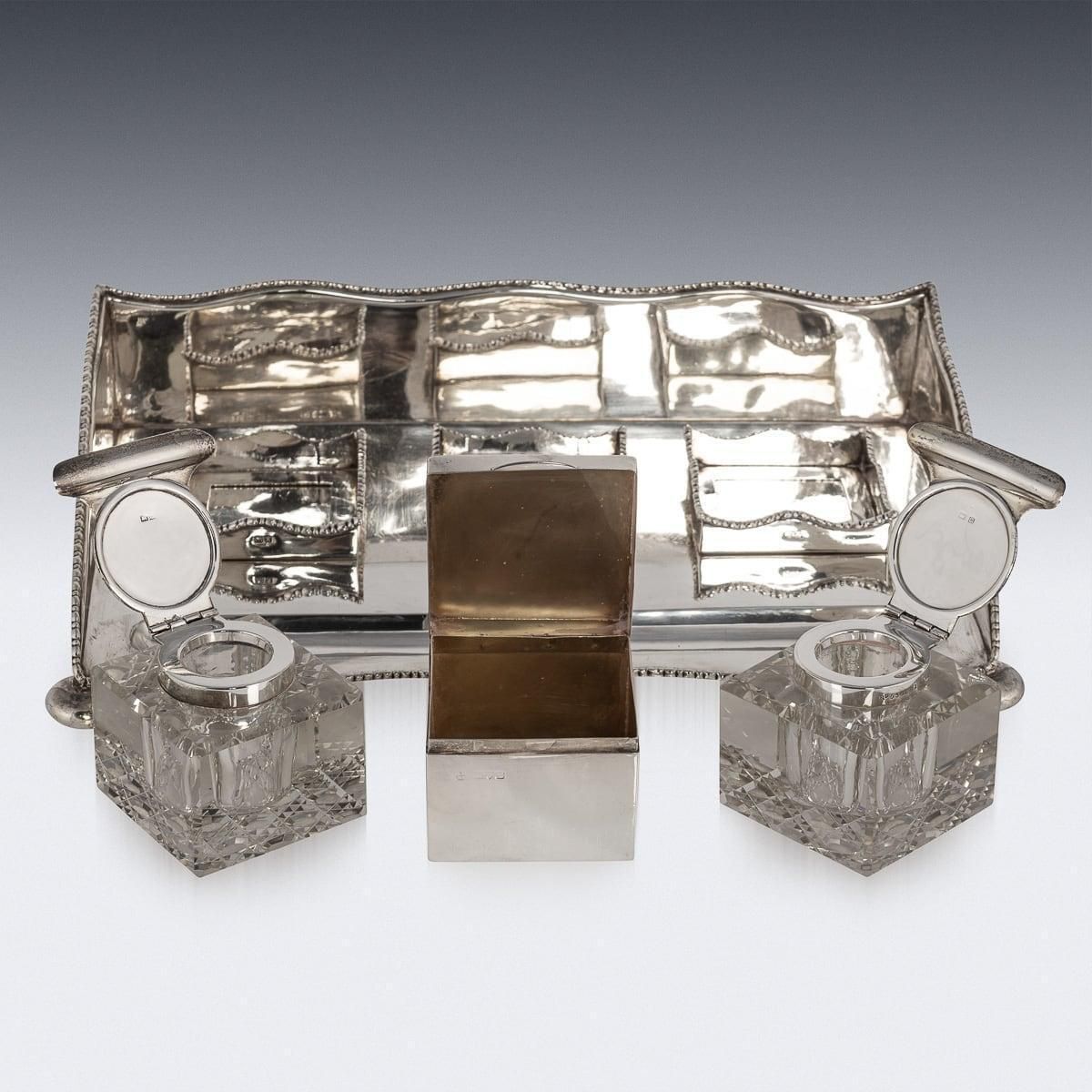 Antique 20th Century Edwardian Solid Silver Inkwell Desk Set, Chester C.1908 photo vinterior