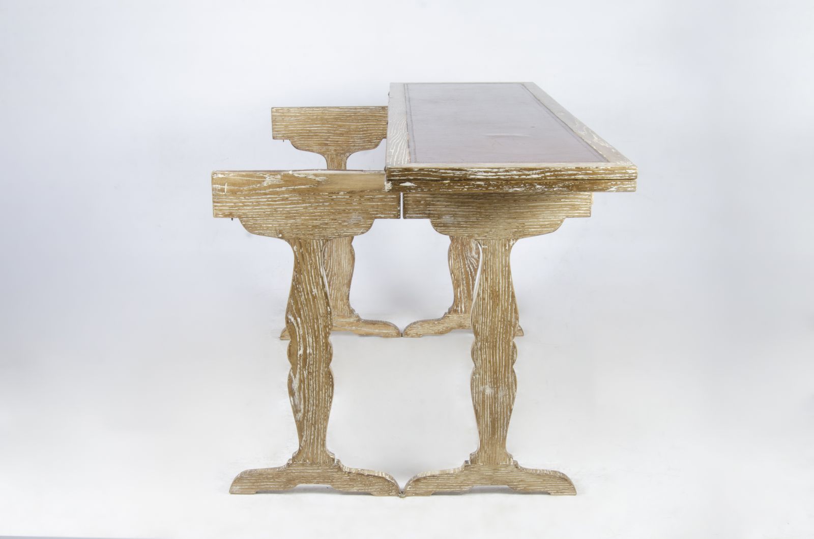 Mid 20th Century Modern Foldable Wood Low Desk With Leather Covered Surface Designed By Jean Michel Frank For Comte S.A., Argentina photo furniture