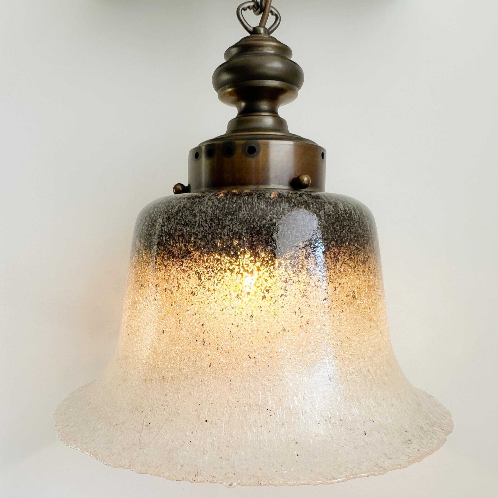 Vintage Peill+Putzler Pendant Lamp – Brass, Hand Blown Glass – 70s – Germany – Murano – Daylily – Mushroom photo furniture
