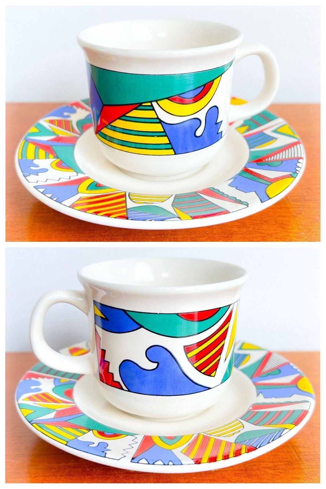 Vintage Koffie /Theeservies   Tulowice Polen   Modernistisch Mid Century   Minimalistisch   Abstract   Cubisme photo Woonaccessoires
