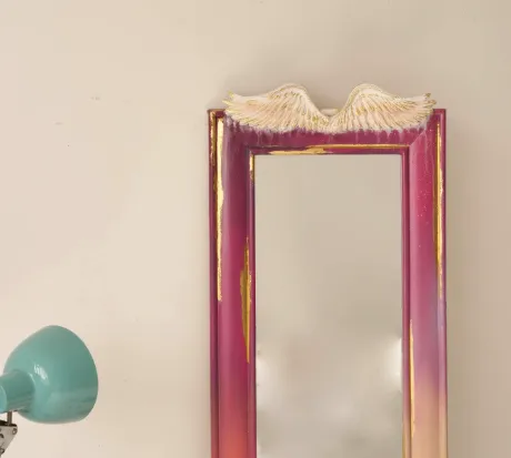 Floor Mirror With Wings, Gold Accents, Quirky, Colourful, Hand Painted, Pink photo for sale