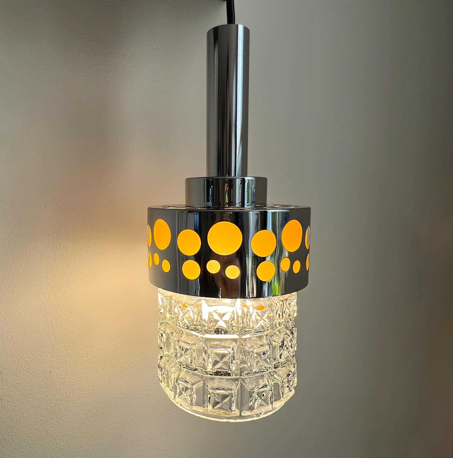 Vintage Ceiling Lamp / Pendant   Cut Glass, Chrome   Raak Amsterdam   60/70s   Mid Century   Space Age