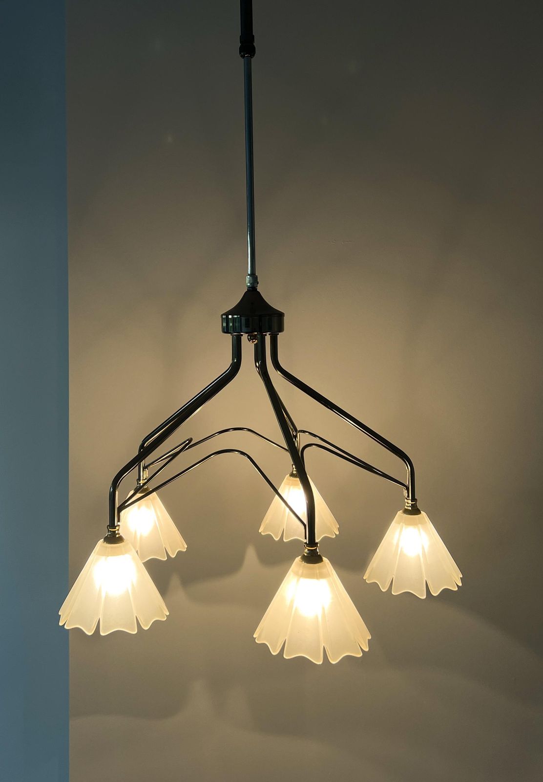Vintage Chandelier / Ceiling Lamp By Massive   Belgian Design   Brass, Bronze, Glass   Mid Century photo for sale