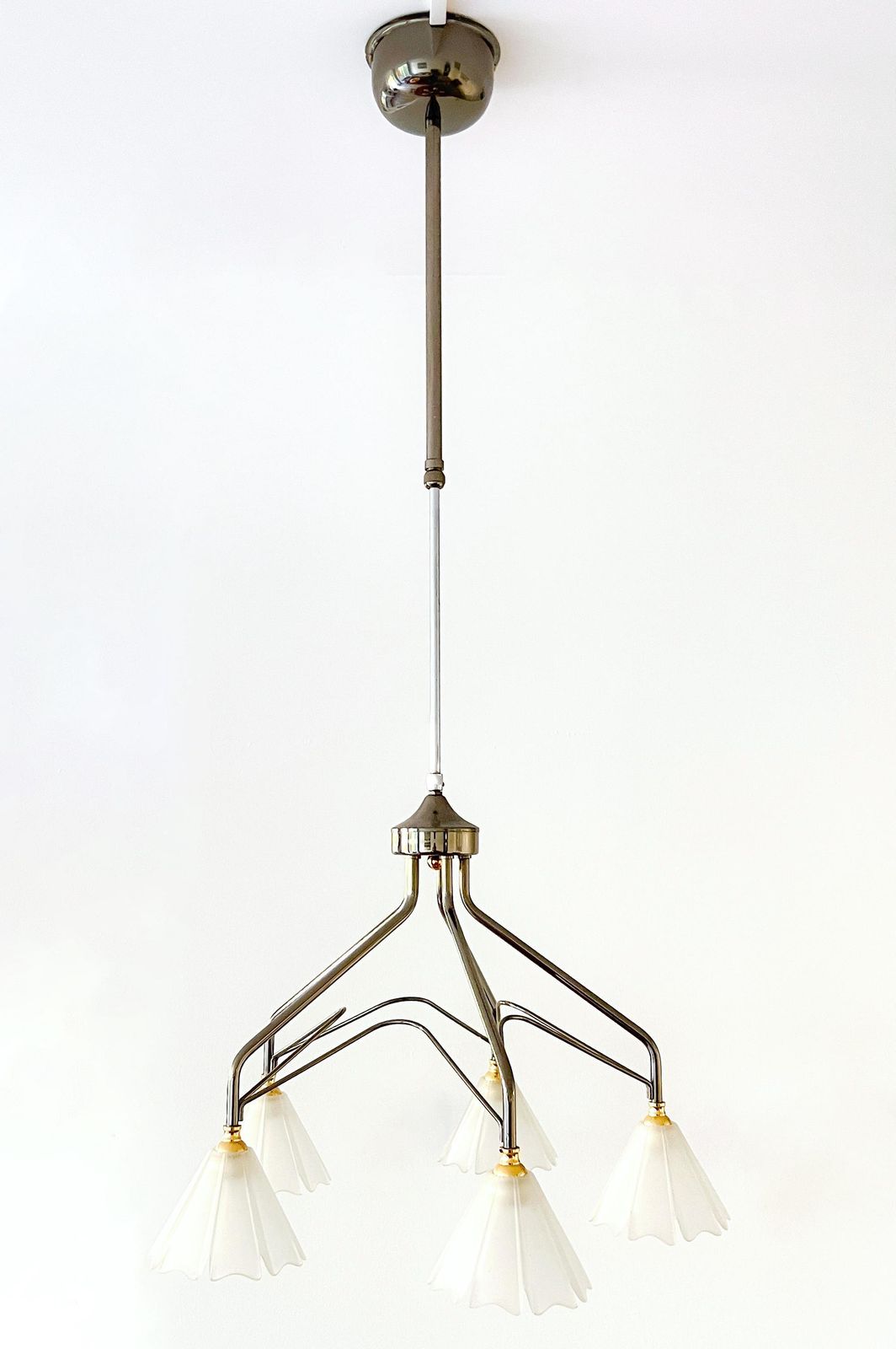 Vintage Chandelier / Ceiling Lamp By Massive   Belgian Design   Brass, Bronze, Glass   Mid Century photo Lighting