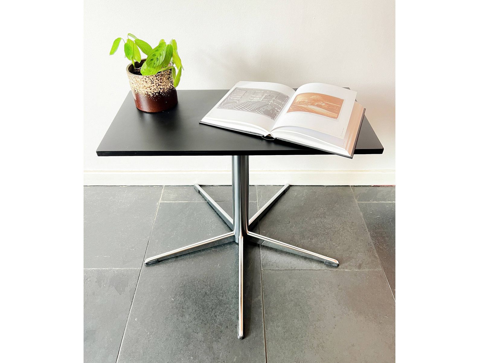 Vintage Tv Table / Side Table   Chrome Frame   Star Base   Rotatable Tabletop   Mid Century
