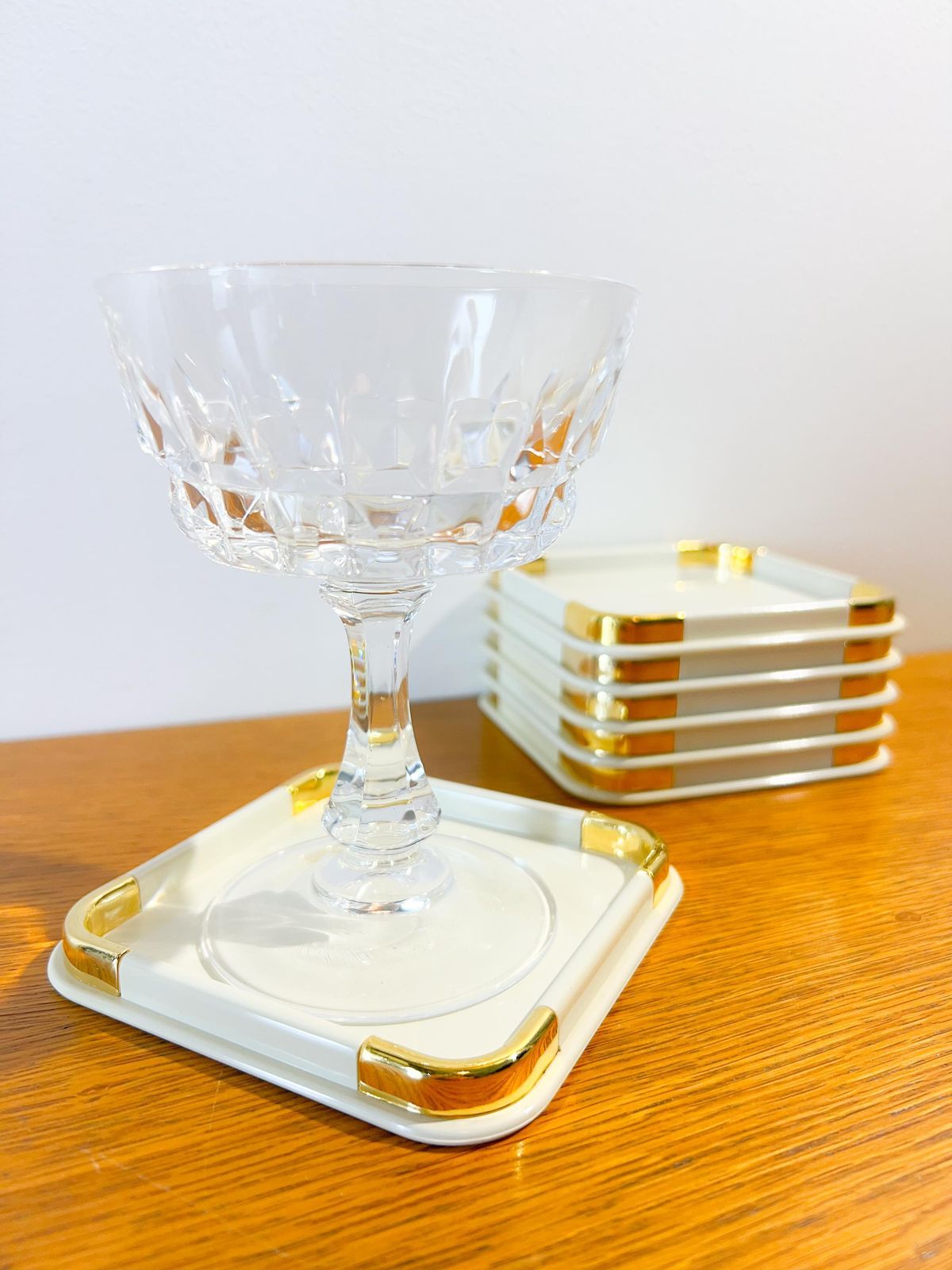 Vintage 'The Turnwald Collection' Set Of 6 Coasters (2 Sets Available)   Off White, Gold Plated   70s   Freddo Therm  Hollywood Regency  Mcm photo for sale
