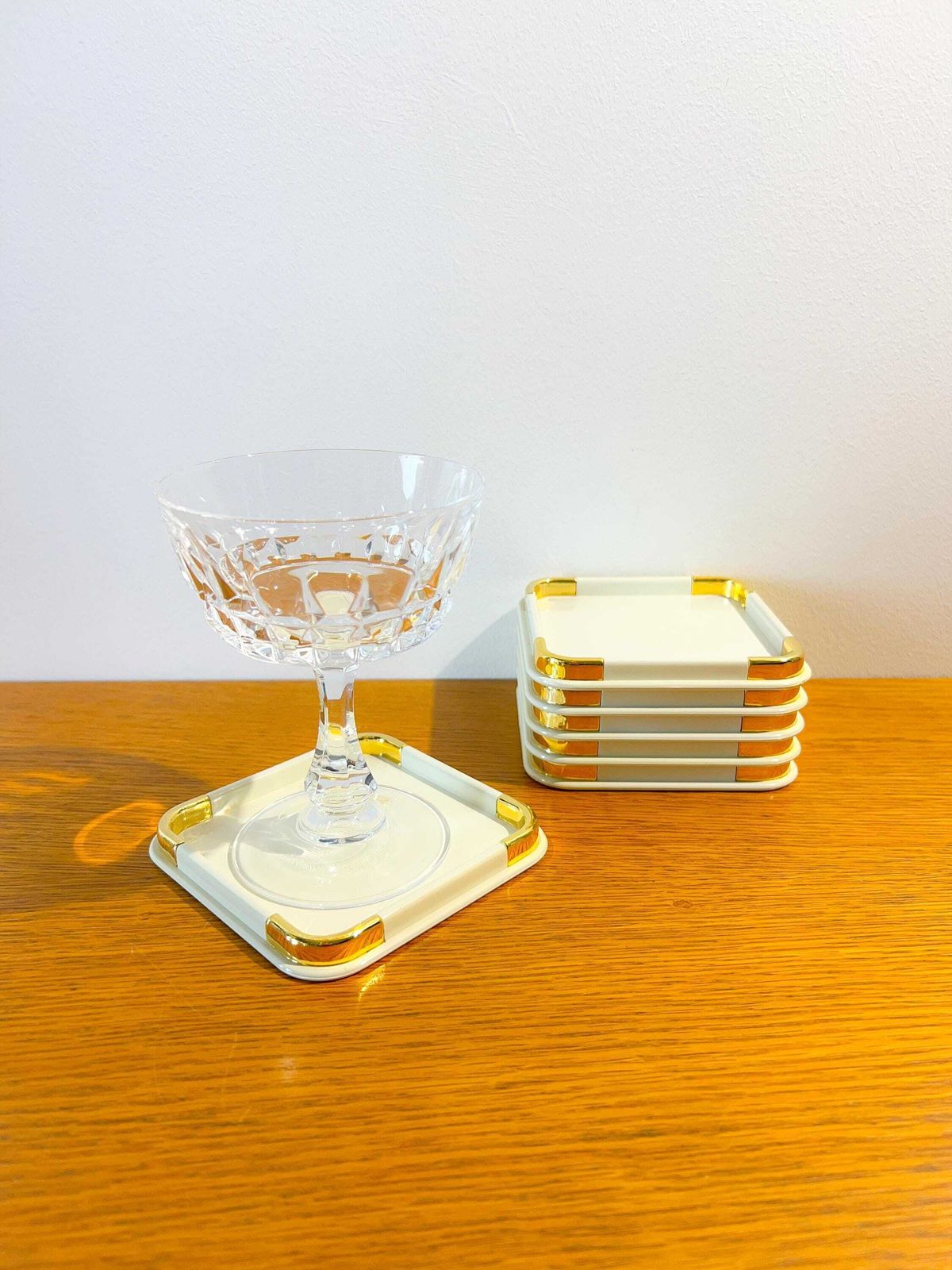 photo for sale Vintage 'The Turnwald Collection' Set Of 6 Coasters (2 Sets Available)   Off White, Gold Plated   70s   Freddo Therm  Hollywood Regency  Mcm