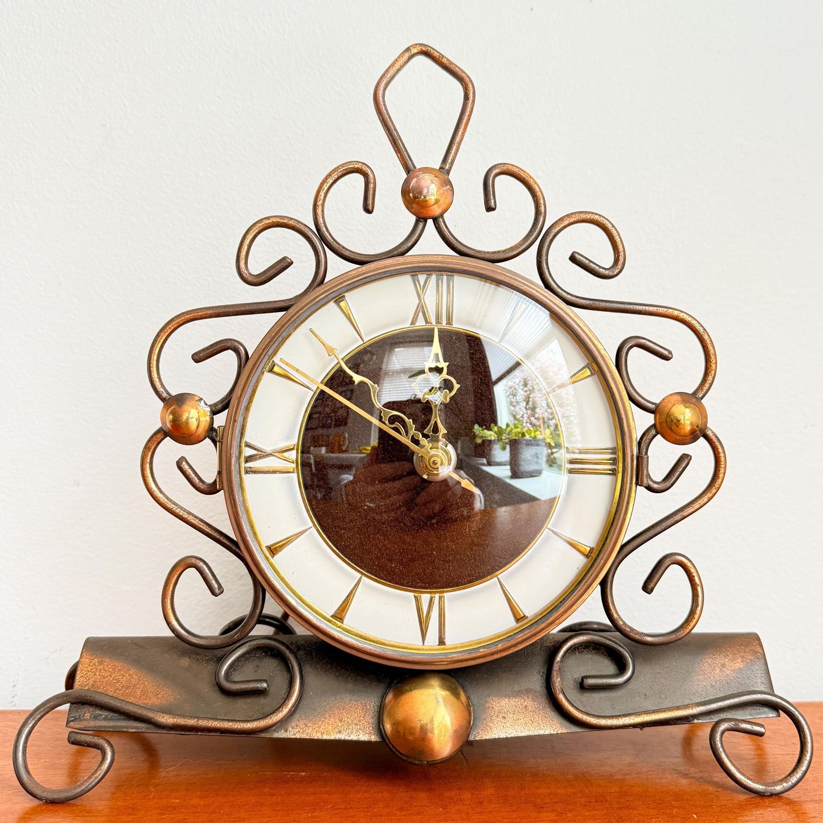 Vintage Jacob Palmtag Electric Table Clock   Brass, Glass   Dutch Design   60/70s   Art Deco   Nufa   Kortana   Mid Century photo for sale