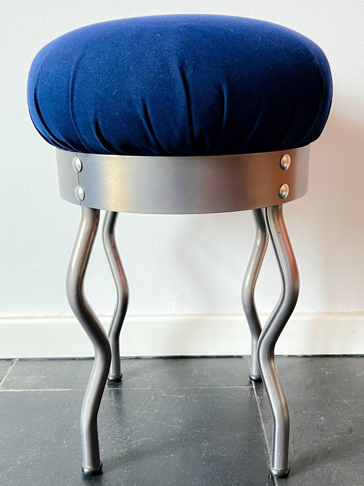 Vintage Ikea Stool 'Uri', Designed By Per Ivar Ledang – 1995 – Grey, Blue – Memphis Milano Style photo for sale