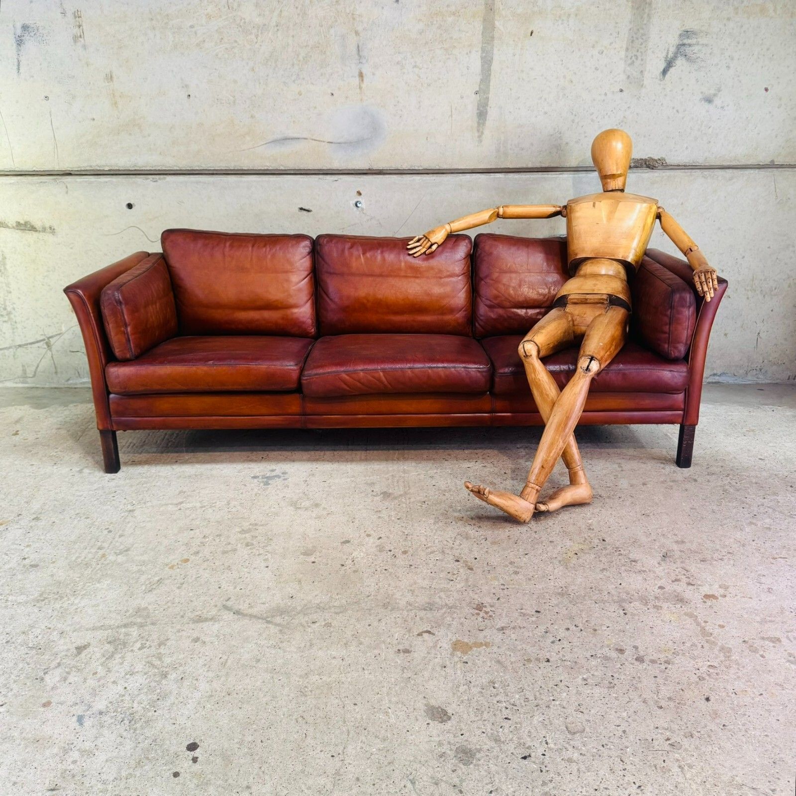 Danish 1970s Cognac Leather Three Seater Sofa By Mogens Hansen #A605 photo furniture