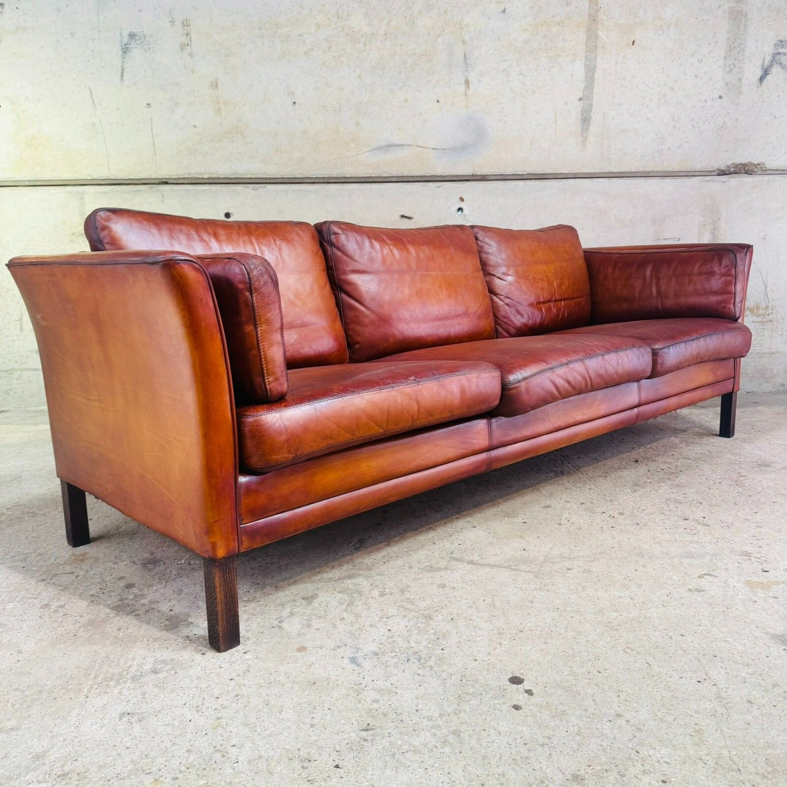 Danish 1970s Cognac Leather Three Seater Sofa By Mogens Hansen #A605 photo Furniture