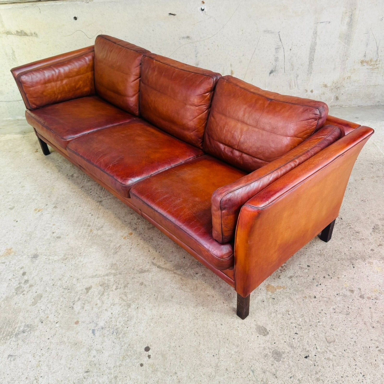 photo for sale Danish 1970s Cognac Leather Three Seater Sofa By Mogens Hansen #A605