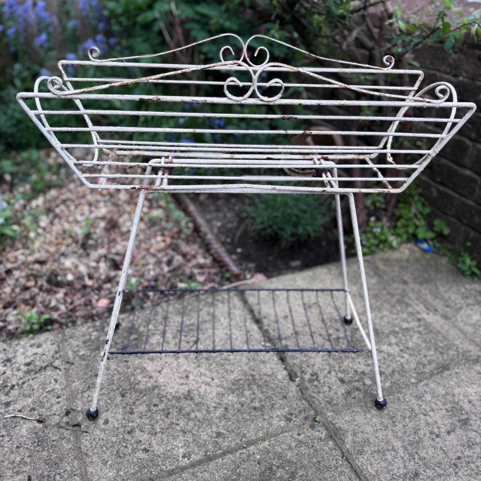 Vintage White Rolled Steel Plant Stand