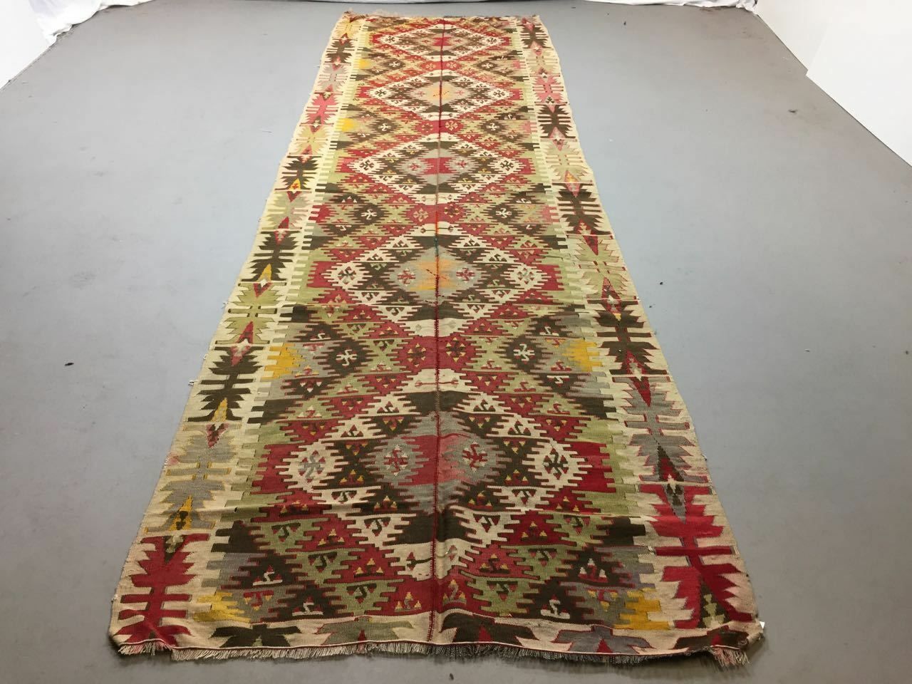 Antique Turkish Kilim Rug 413x127cm Runner Shabby Old Country Home Kelim