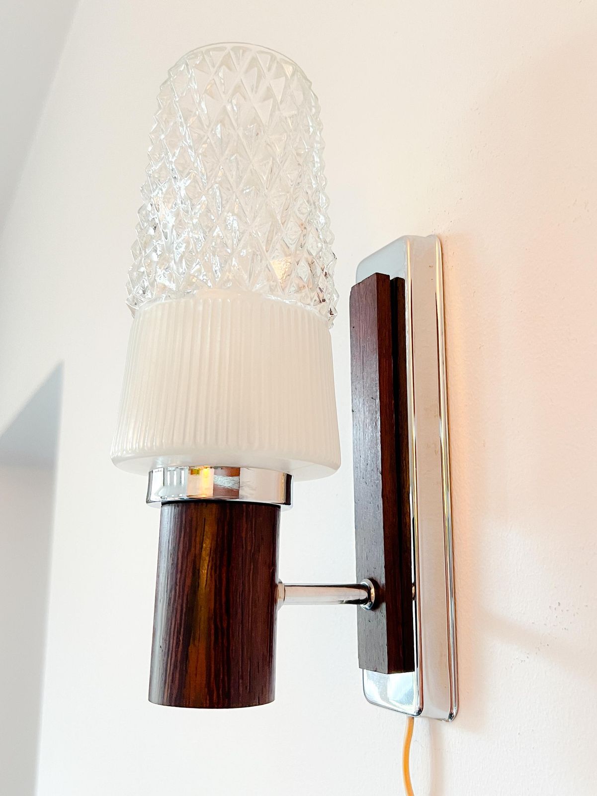 Vintage Wall Lamp   Louis Kalff Style   Wood, Glass, Metal   Excellent Condition   Scandinavian Design   60s photo vintage