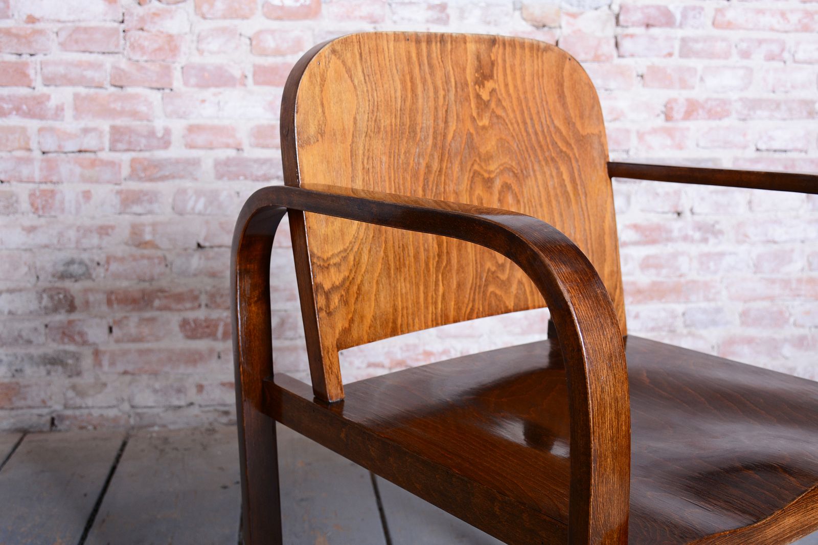 photo furniture Restored Art Deco Armchair, By Tatra, Pravenec, Beech, Polished, Czech, 1930s