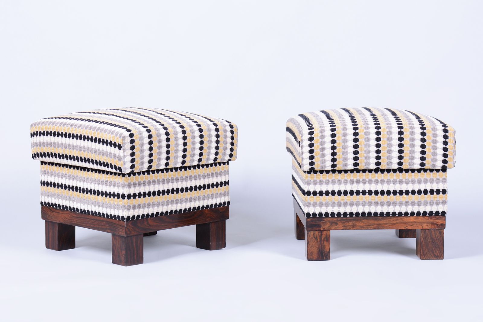 Pair Of Restored Art Deco Stools, Palisander, Reupholstered, Czech, 1920s