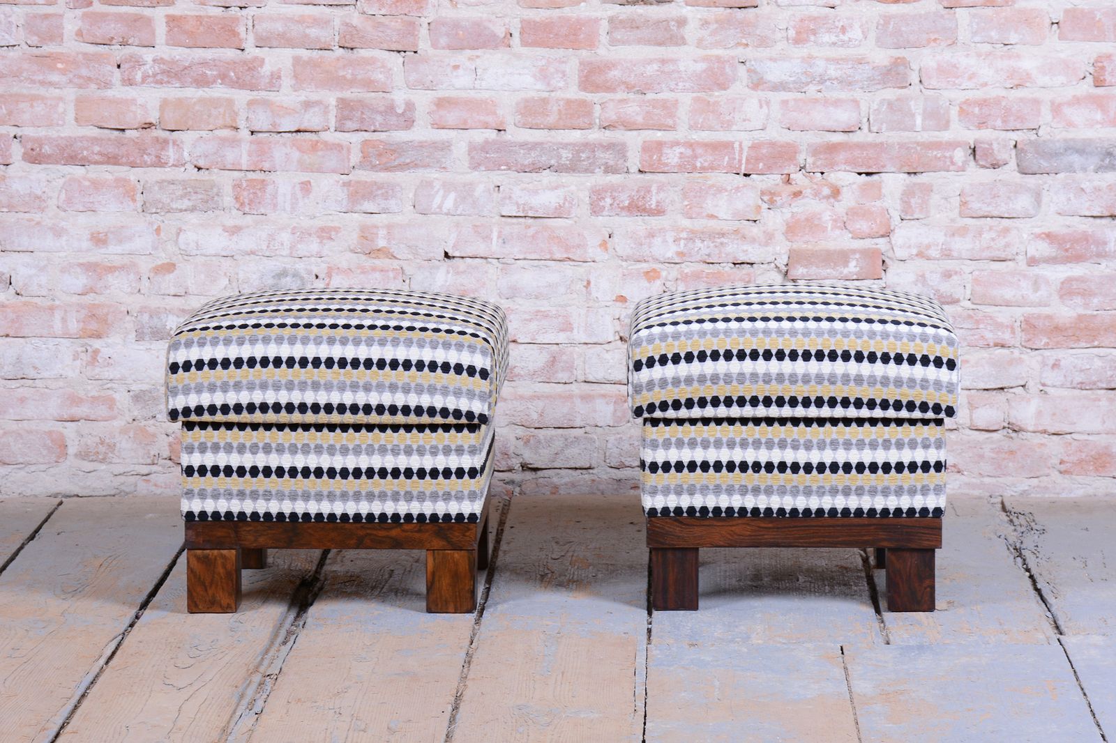 Pair Of Restored Art Deco Stools, Palisander, Reupholstered, Czech, 1920s photo vinterior