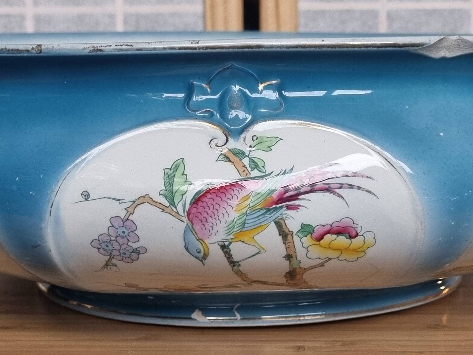 Huge Antique Decorative Bowl Rare Albion Pottery Orient Stapled Repair English photo furniture