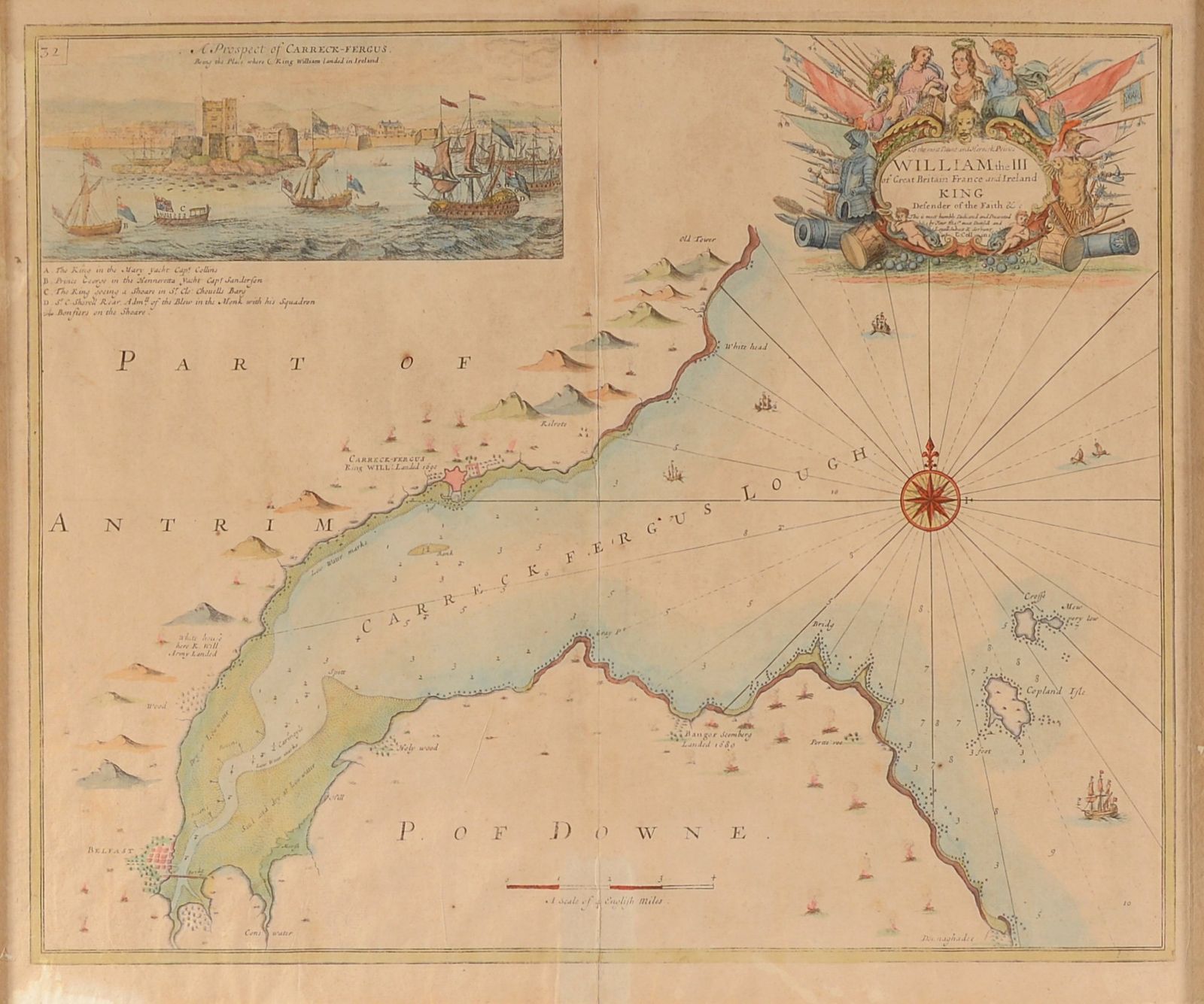 An Antique Sea Chart   Carreck Fergus Lough   By Capt. Greenvile Collins   C.1750 photo furniture