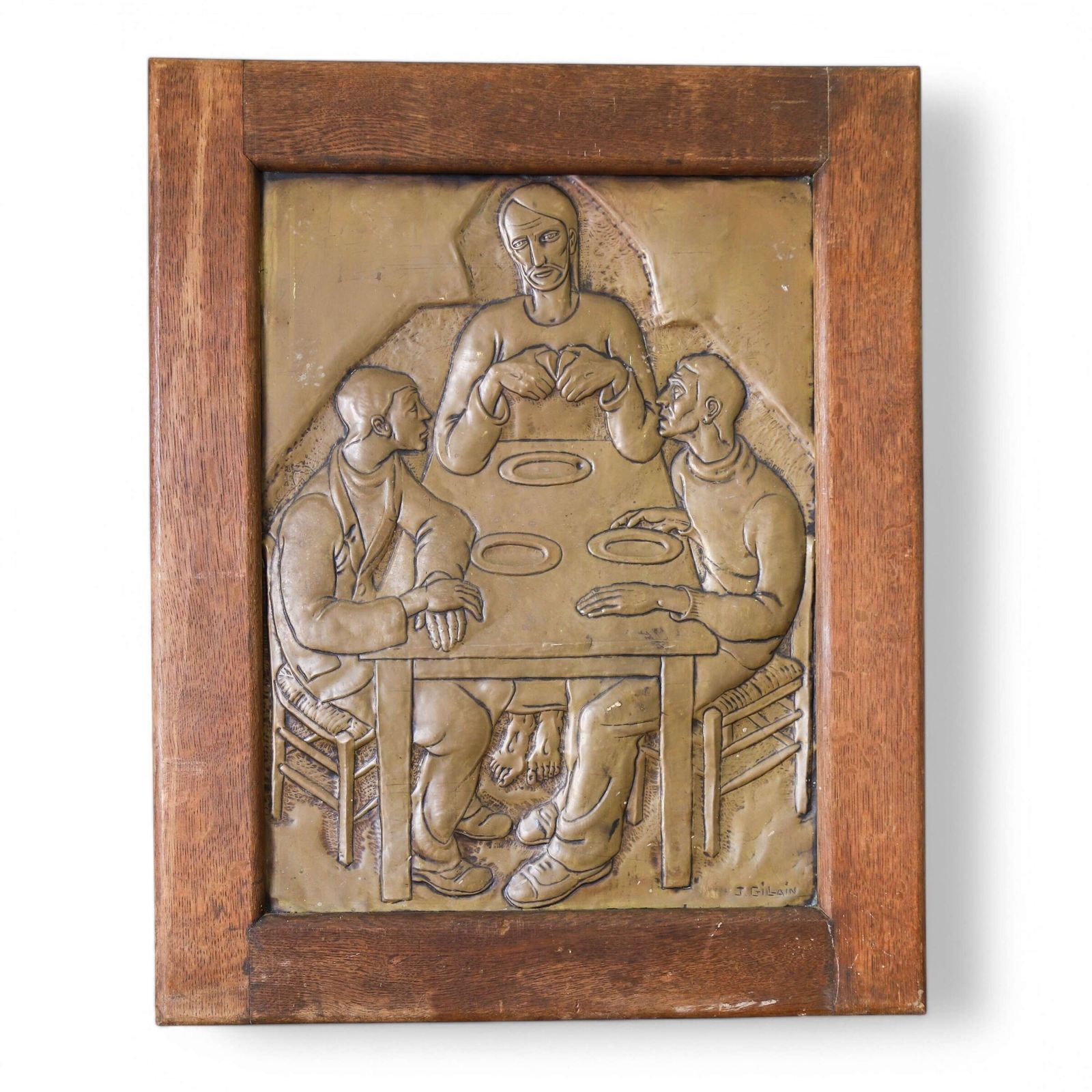 Exquisite Early 20th Century Brass Relief By J. Gillain: Tribute To Christ & Communion