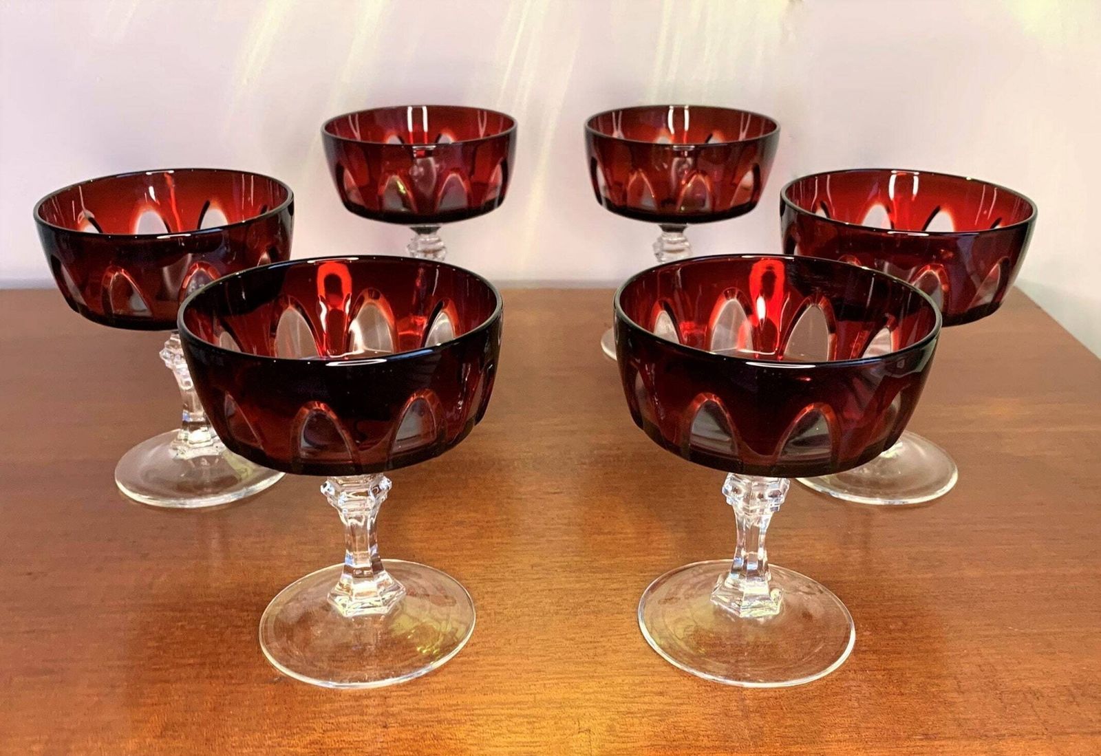 photo for sale Rubilux Cristal D'arques – Luminarc – Robijnrood – Vintage Wijn  En Champagneglazen