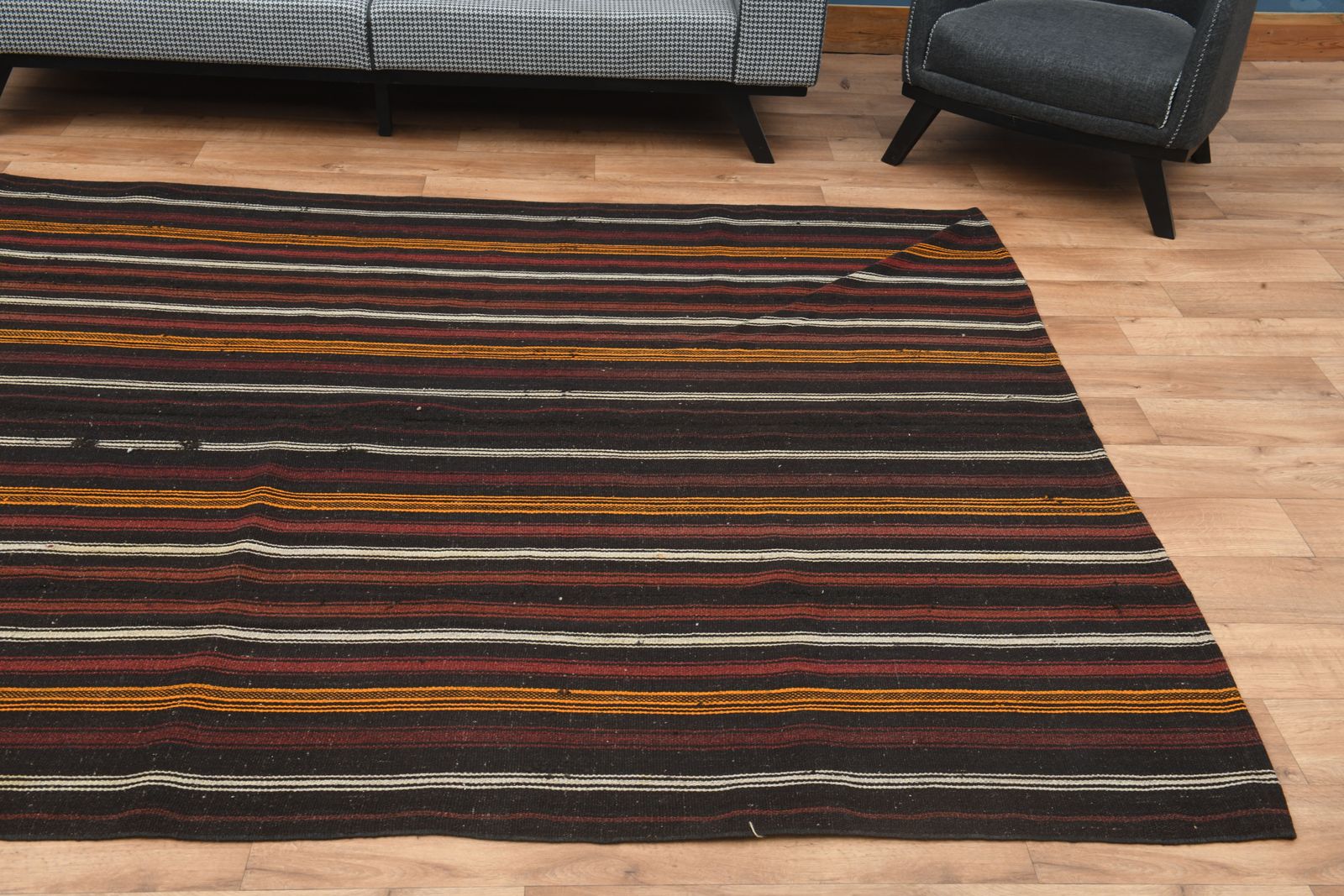 6'5x9'9 Ft, Flatweave Turkish Kilim, Handmade, Soft Wool, Striped Design, Black Red Color, Vintage Kilim, Farmhouse Decor, Rugs For Living Room, Star photo Textiles