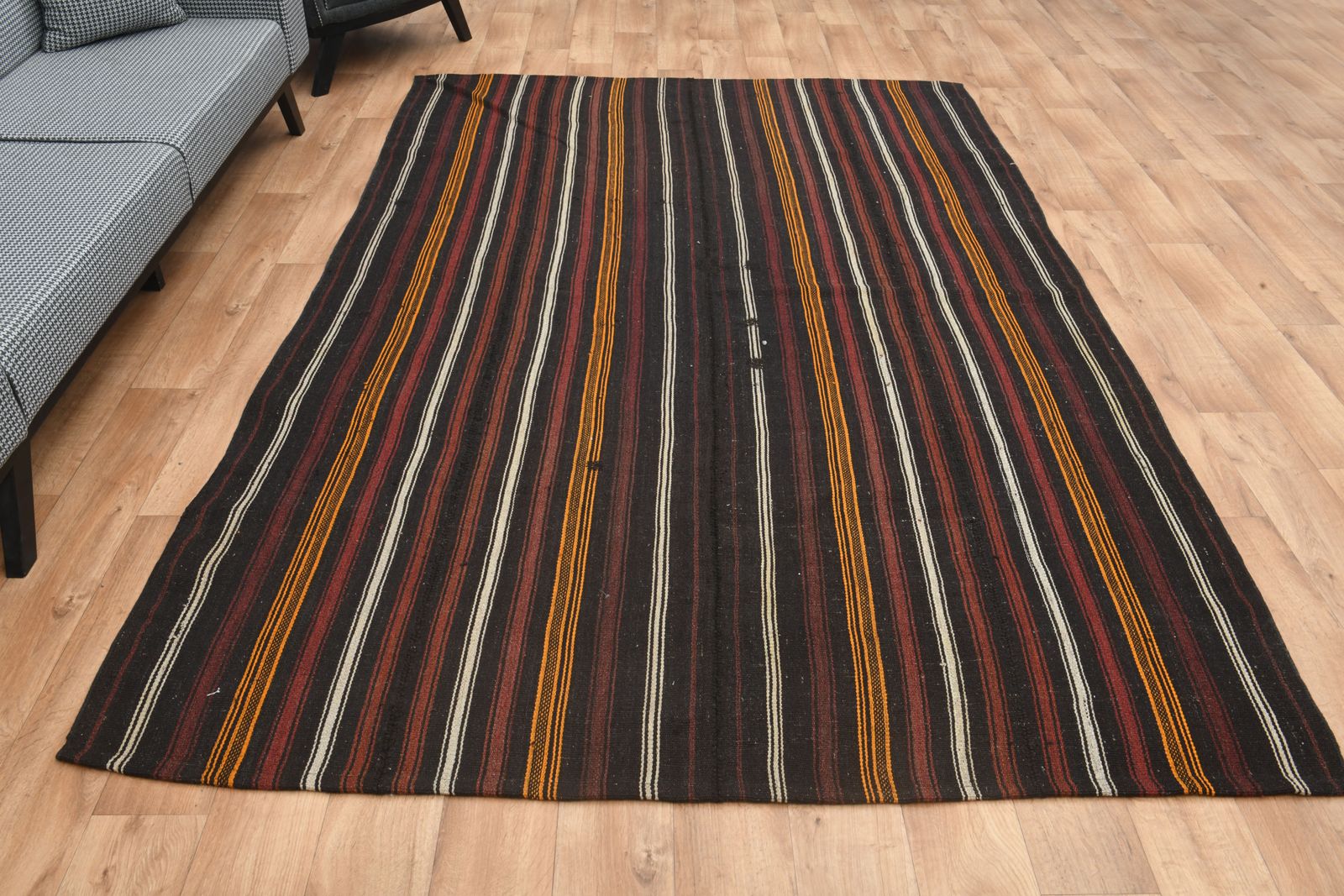 6'5x9'9 Ft, Flatweave Turkish Kilim, Handmade, Soft Wool, Striped Design, Black Red Color, Vintage Kilim, Farmhouse Decor, Rugs For Living Room, Star photo buy