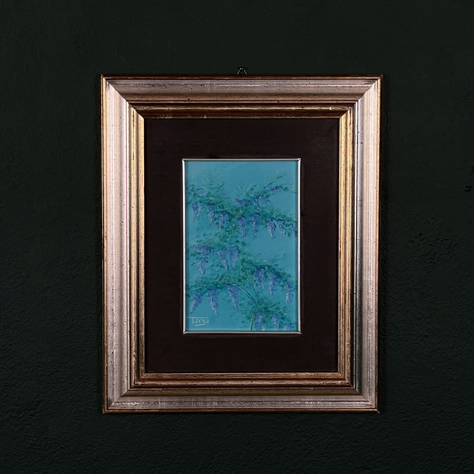 Luigi Targa, Blue Flowers, Padua, Italy 1970s, Oil On Canvas, Framed photo furniture