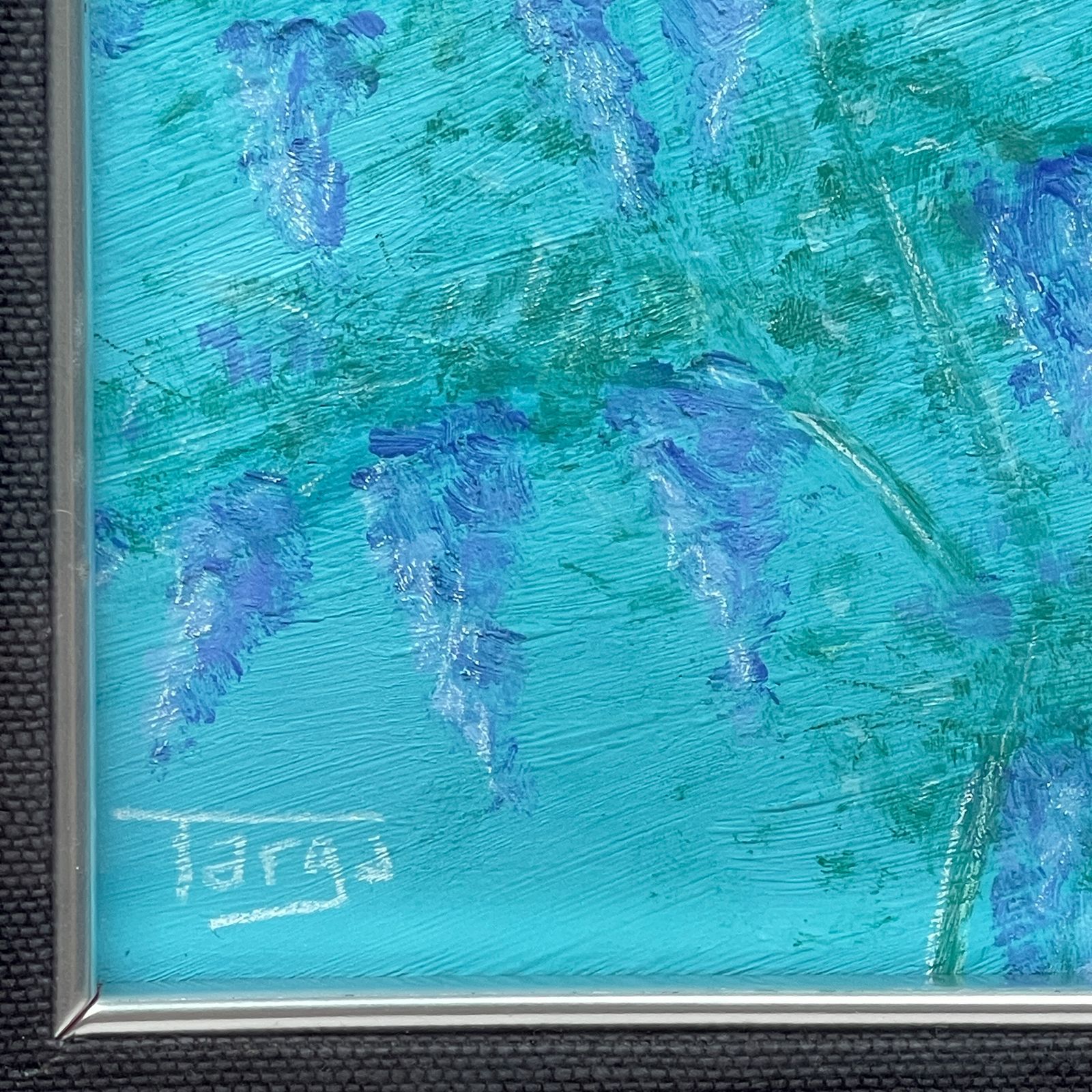 Luigi Targa, Blue Flowers, Padua, Italy 1970s, Oil On Canvas, Framed photo for sale