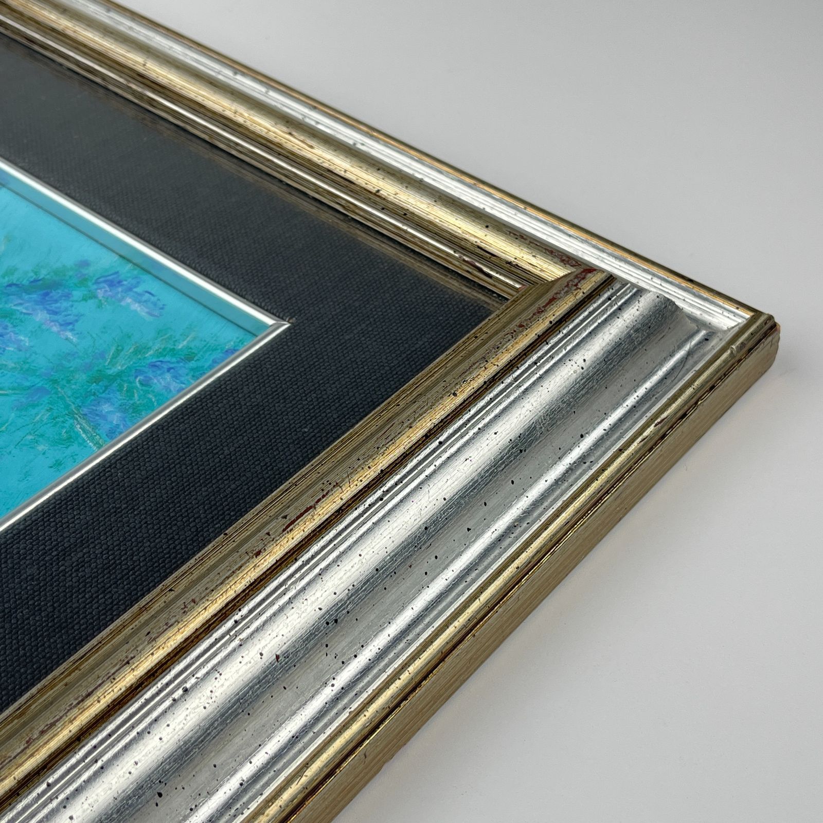 Art Luigi Targa, Blue Flowers, Padua, Italy 1970s, Oil On Canvas, Framed photo
