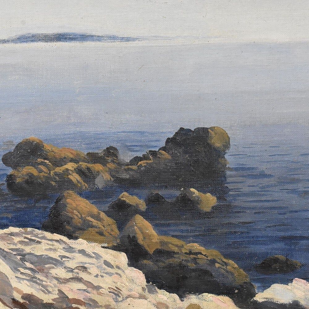 Antique Oil Seascape Painting With Marine, Oil On Canvas, 20th Century. photo for sale