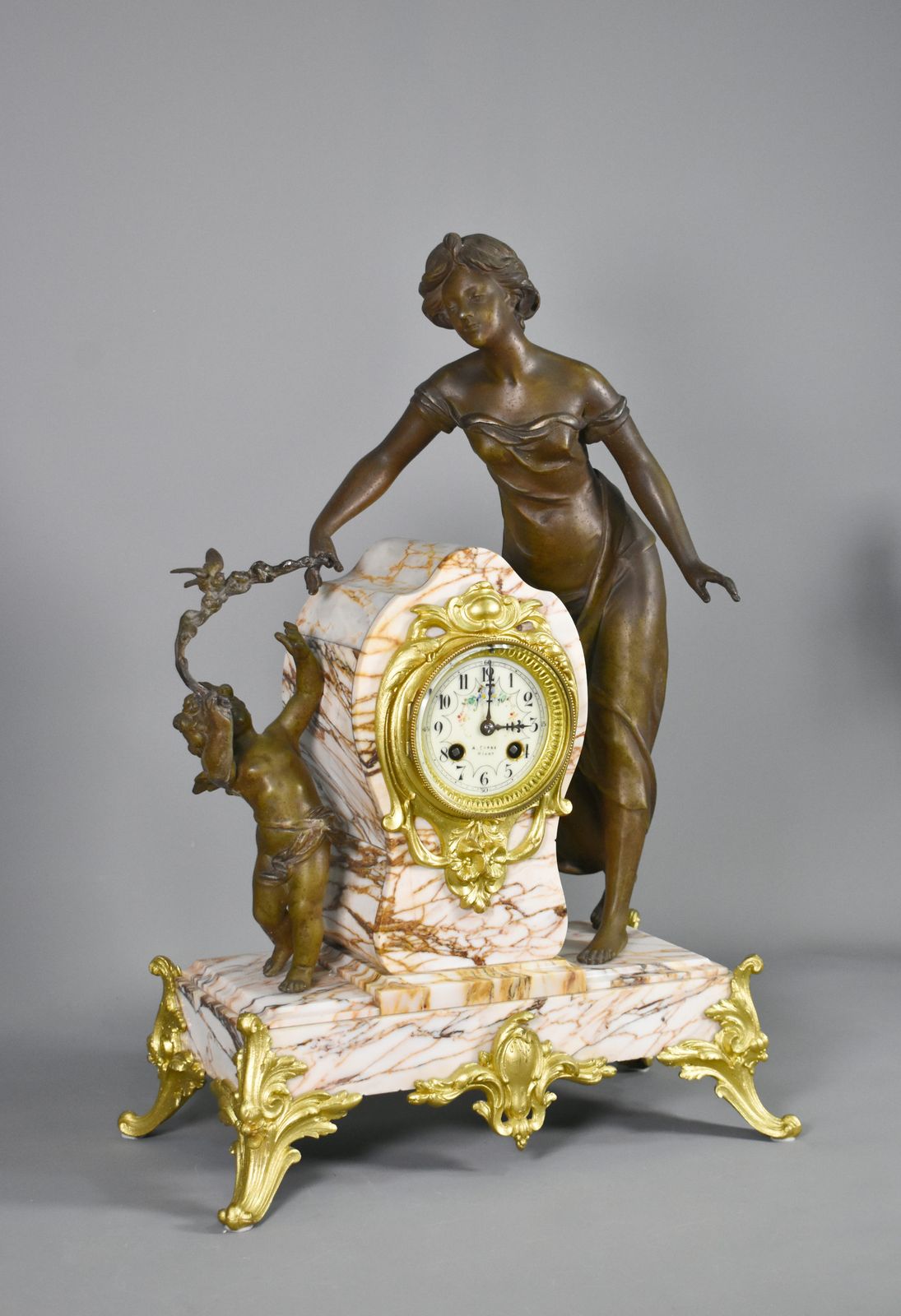 Large French Art Nouveau Mantel Clock And Garniture photo buy