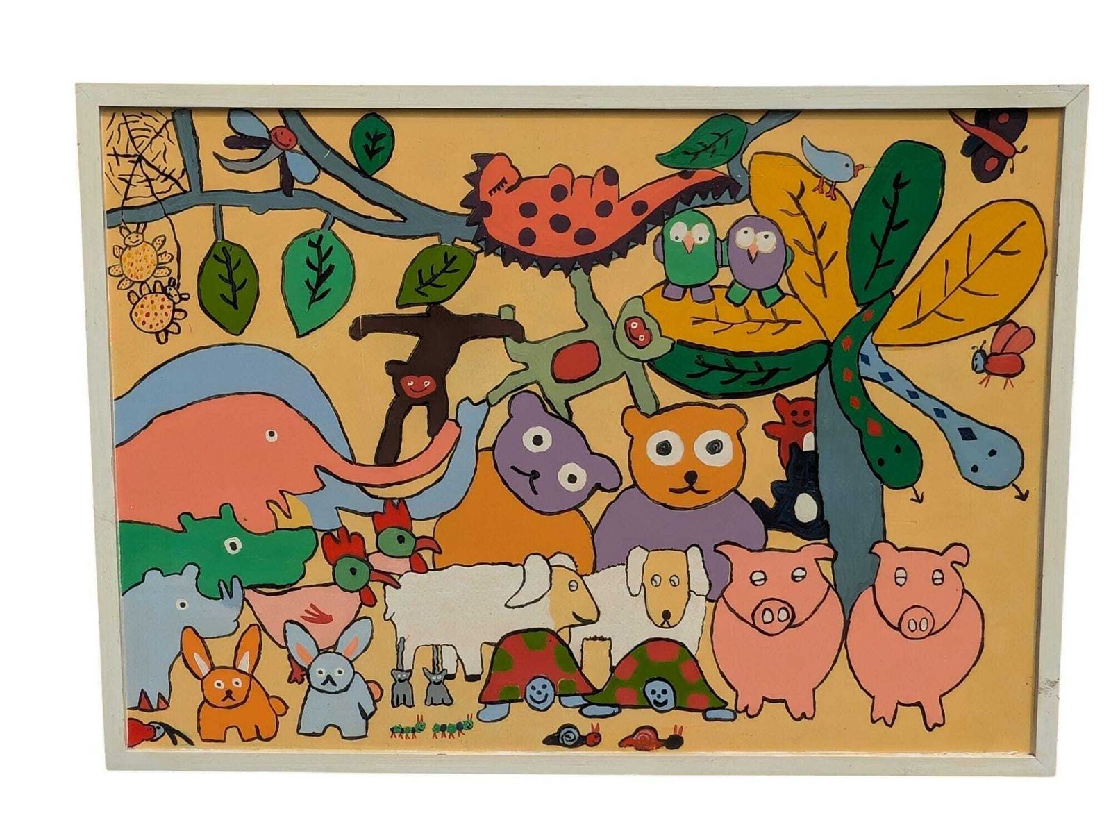 Original Huge Vintage Painting On Wood Board 'The After Party'. Made In England, Unsigned.