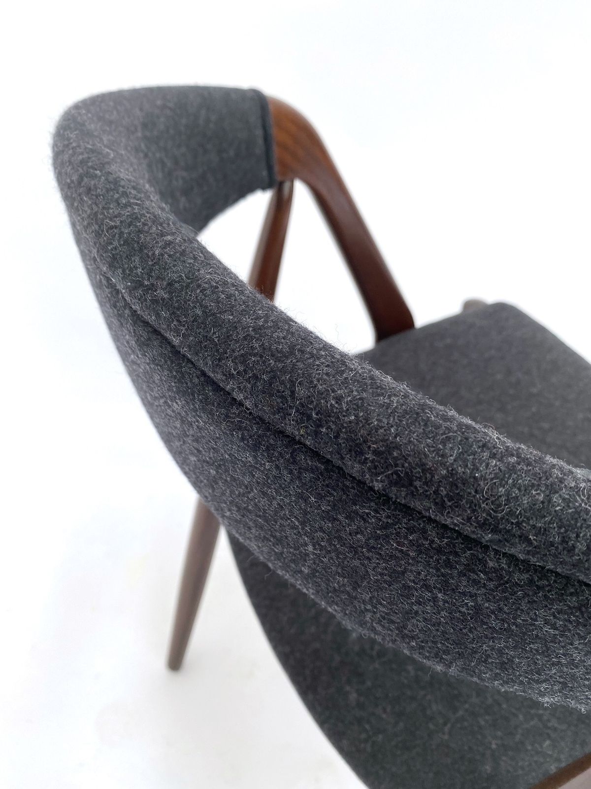 Danish Kai Kristiansen For Shou Andersen Model 31 Set Of 6 Teak And Charcoal Black Wool Dining Chairs Mid Century 1960s photo furniture