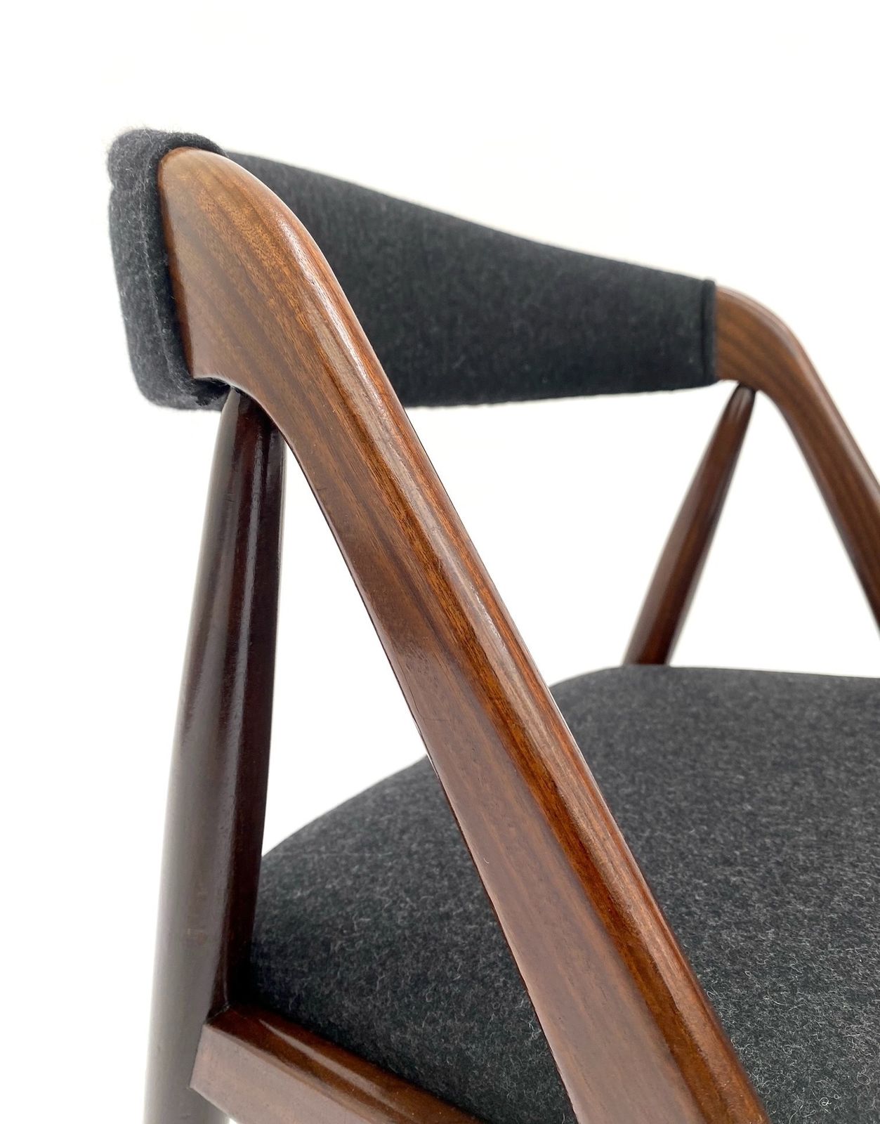 Furniture Danish Kai Kristiansen For Shou Andersen Model 31 Set Of 6 Teak And Charcoal Black Wool Dining Chairs Mid Century 1960s photo