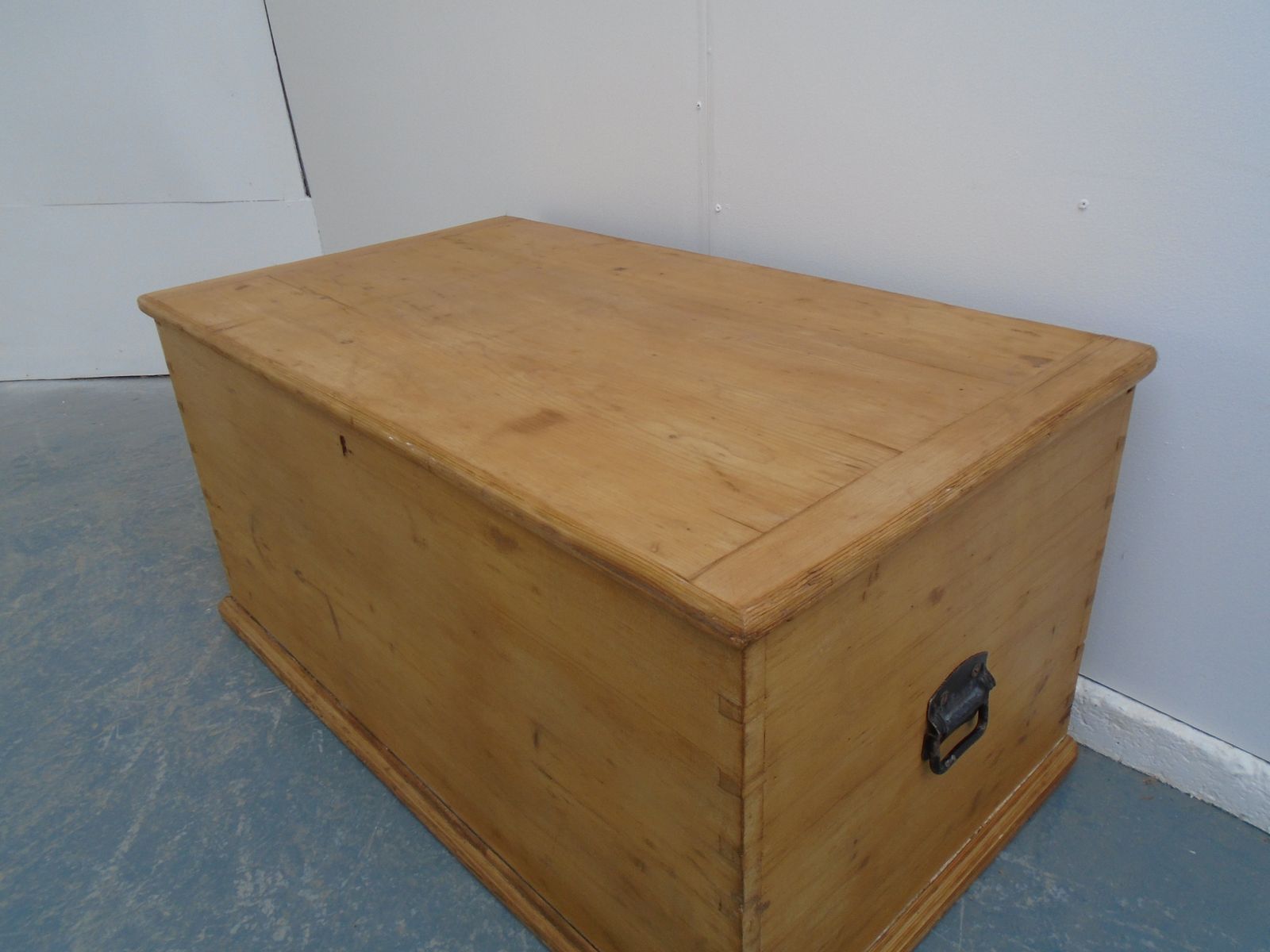 A Large Pine Waxed Victorian Coffer Box / Tv Stand photo for sale