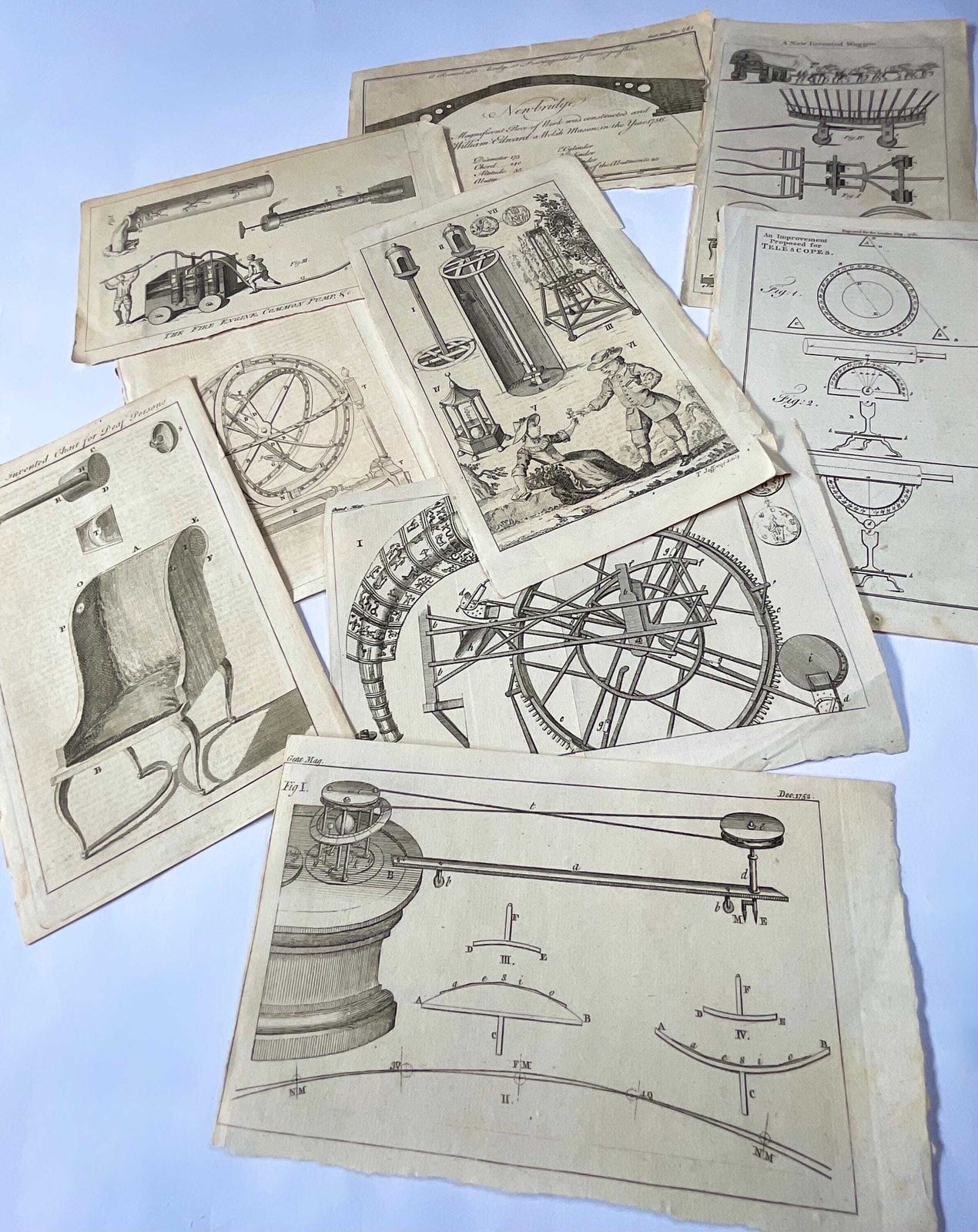 A Collection Of Nine Original 18th Century Engravings. Antique Ephemera.