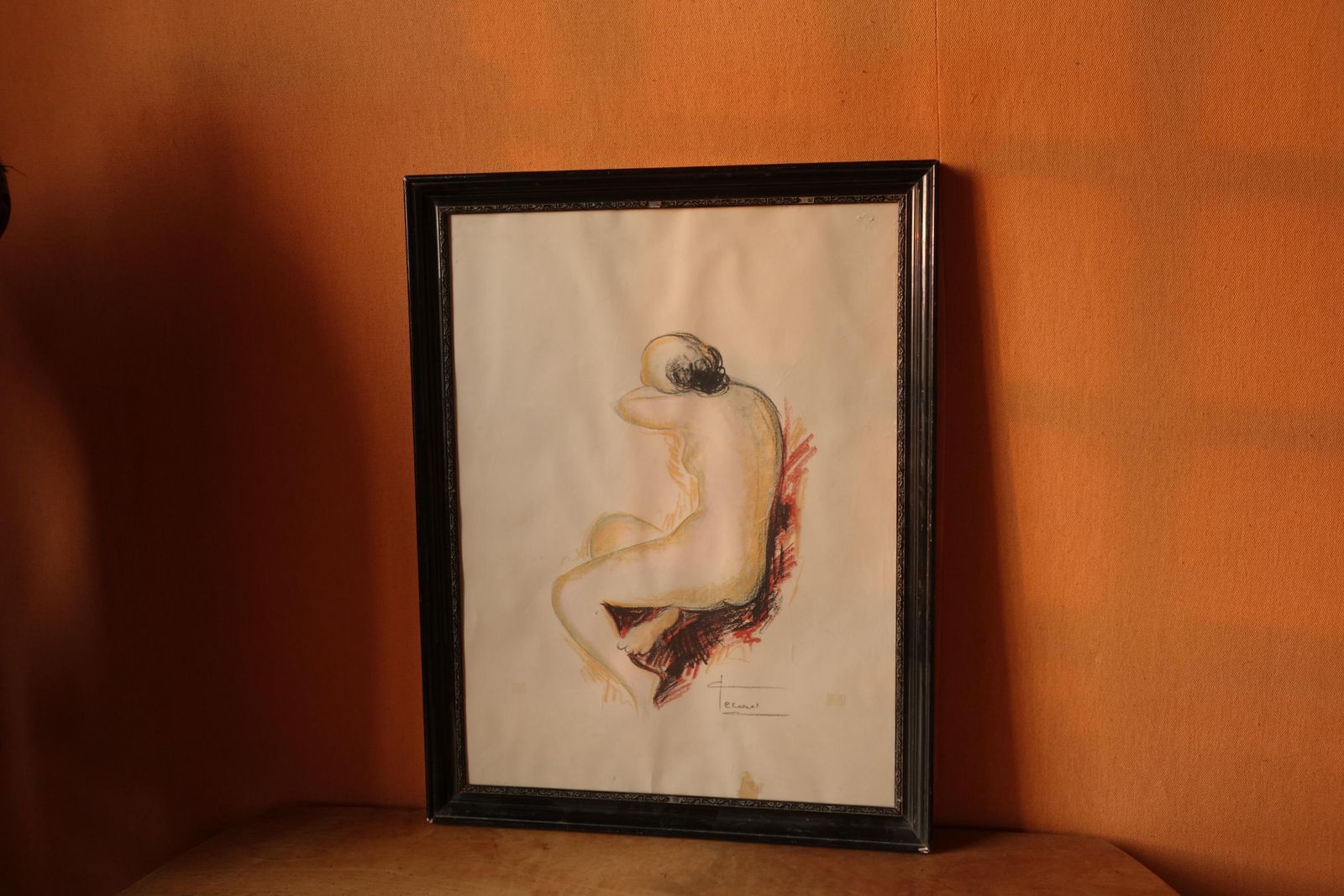 Original Nude Pastel Drawing Sketch – Artist Wall Art Decor photo furniture