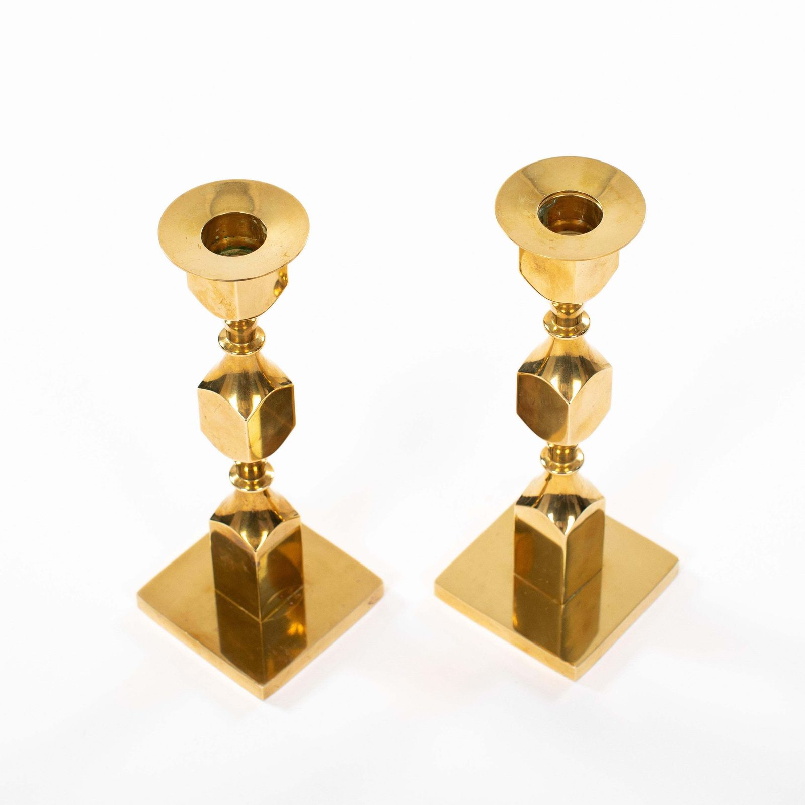 Pair Of Modern, Heavy Brass Candlesticks By Bernt Karlsson By Gusum 1980, Signed photo buy
