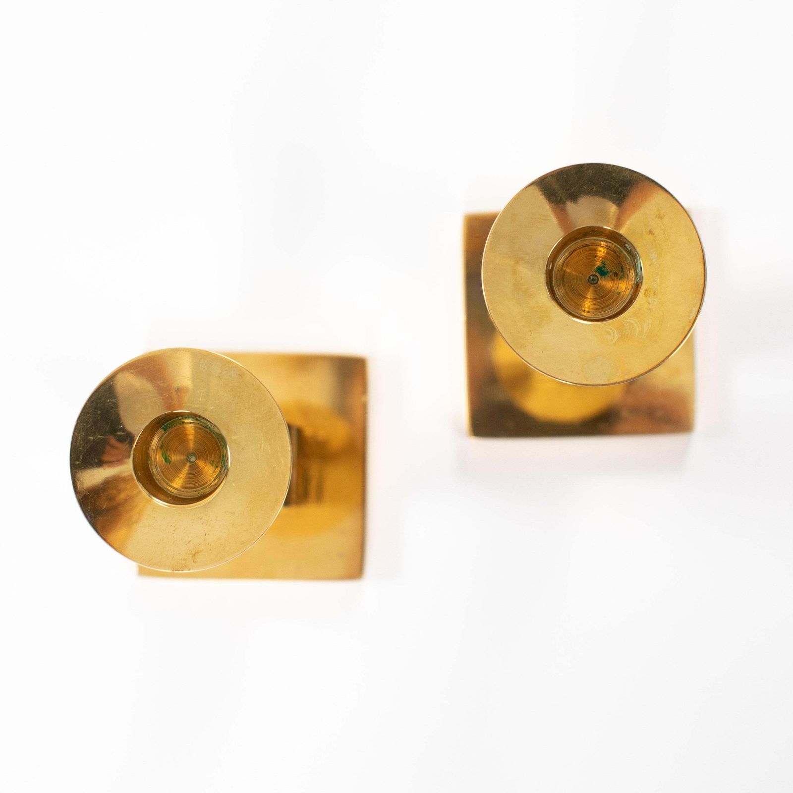 Pair Of Modern, Heavy Brass Candlesticks By Bernt Karlsson By Gusum 1980, Signed photo vintage