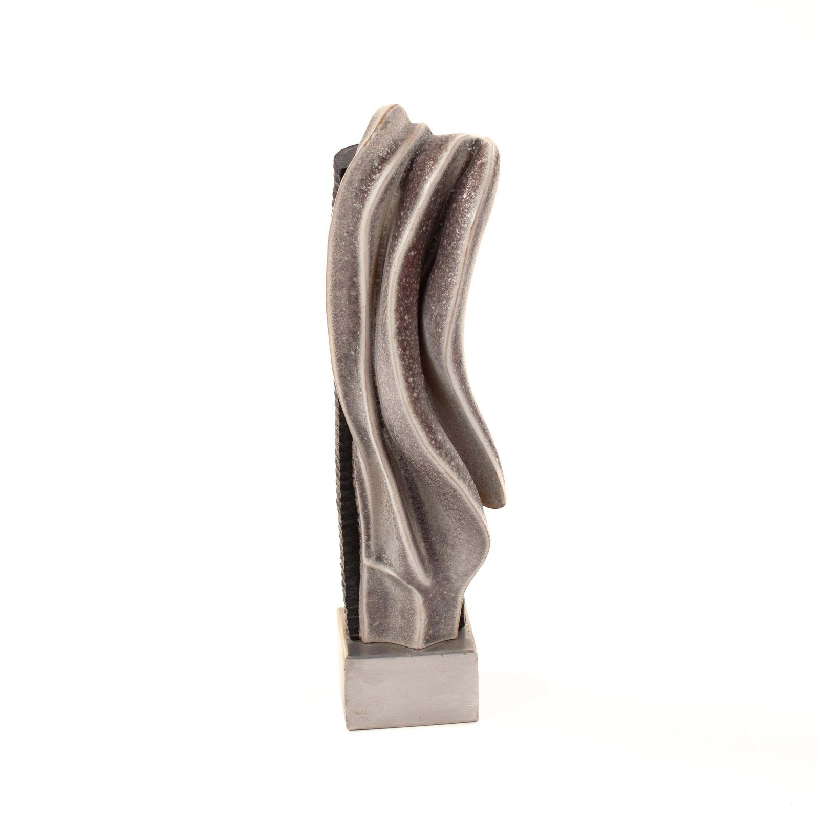 Stoneware Sculpture On Steel Base With Glaze In Grey White Black, Signed Zauli photo vintage