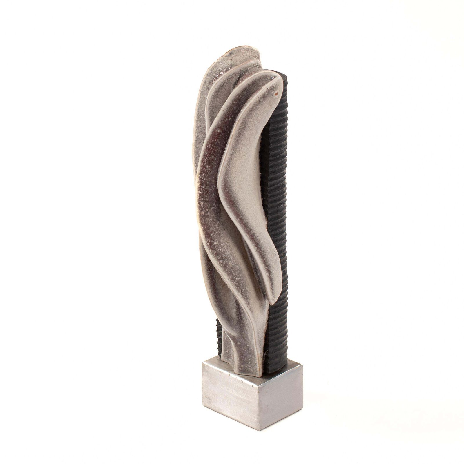 photo furniture Stoneware Sculpture On Steel Base With Glaze In Grey White Black, Signed Zauli