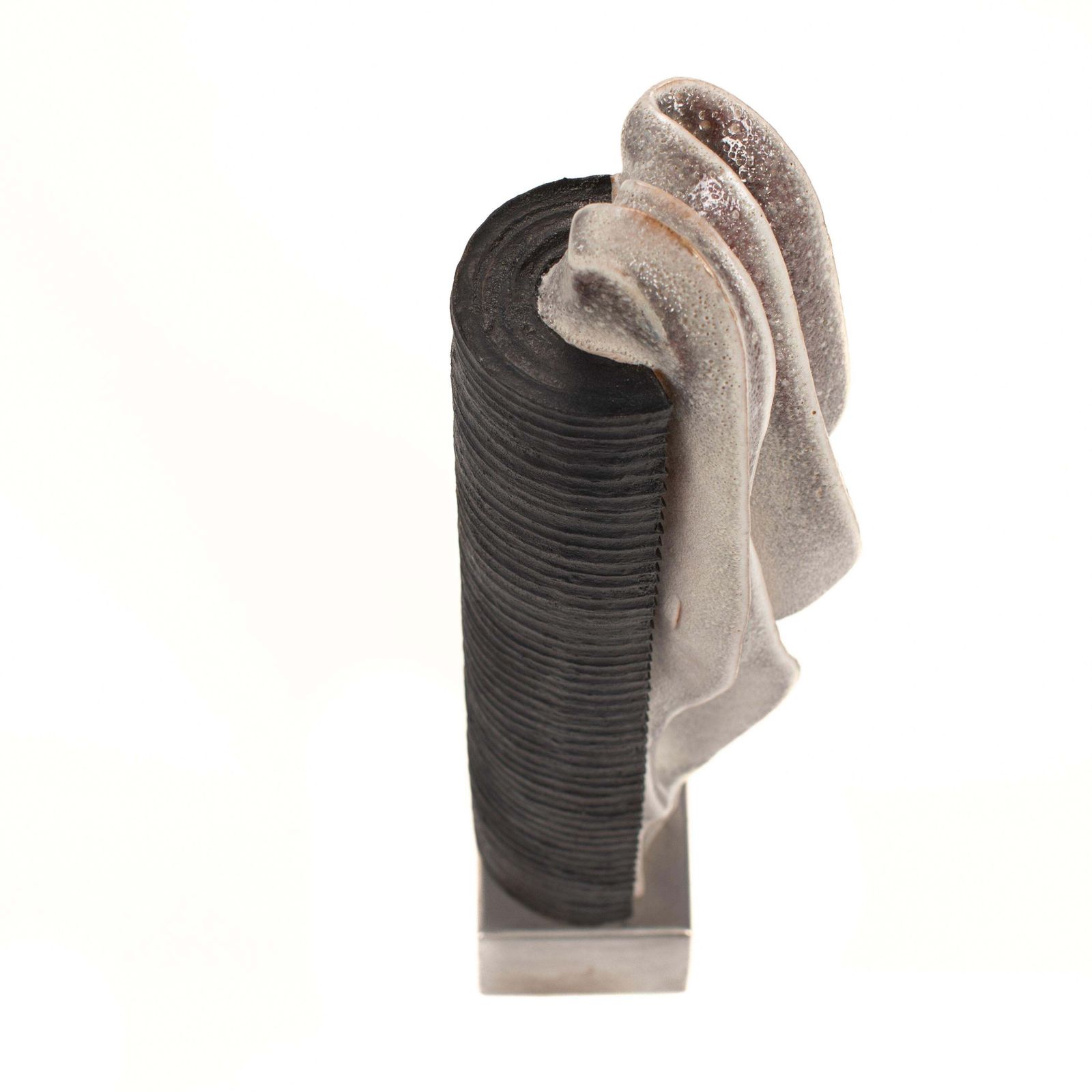 Art Stoneware Sculpture On Steel Base With Glaze In Grey White Black, Signed Zauli photo